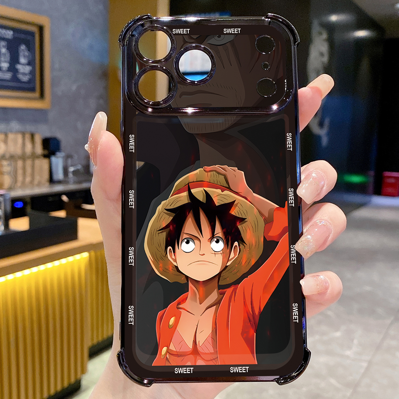 for iPhone 17 Pro Max 16 15 14 Plus Plating Phone Case Shockproof Cover OnePice Luffy Cute