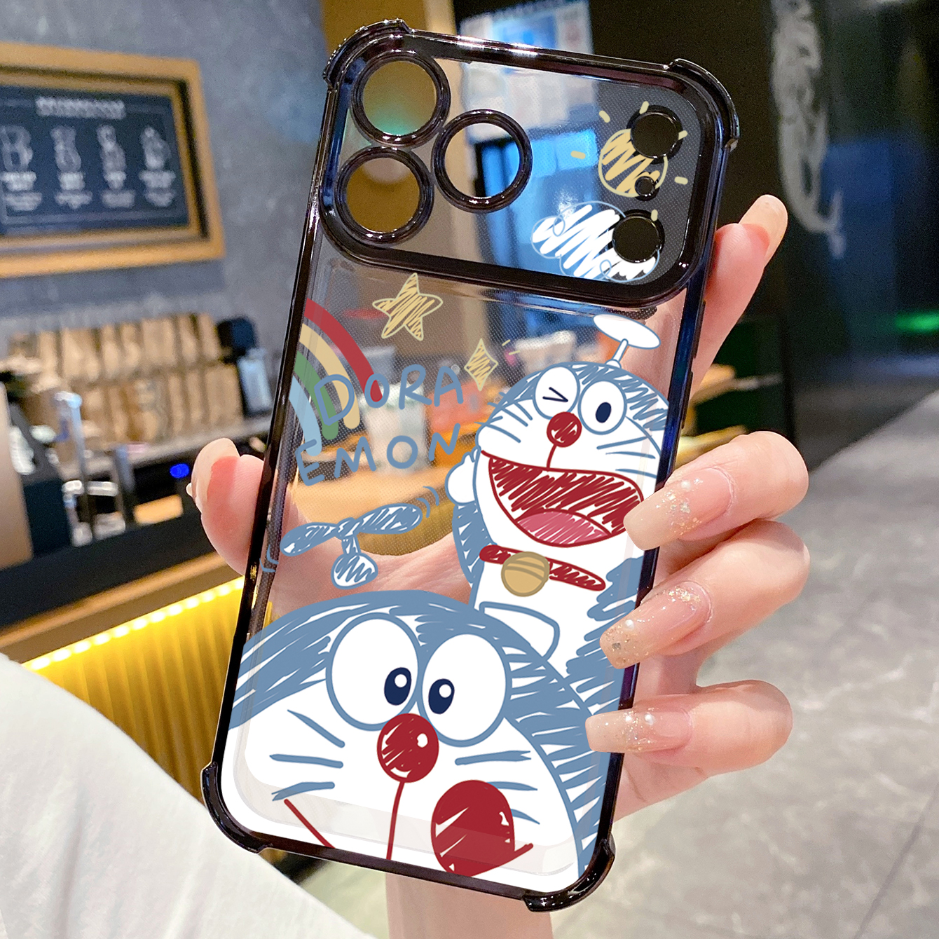 for iPhone 17 Pro Max 16 15 14 Plus Plating Phone Case Shockproof Cover Doraemon