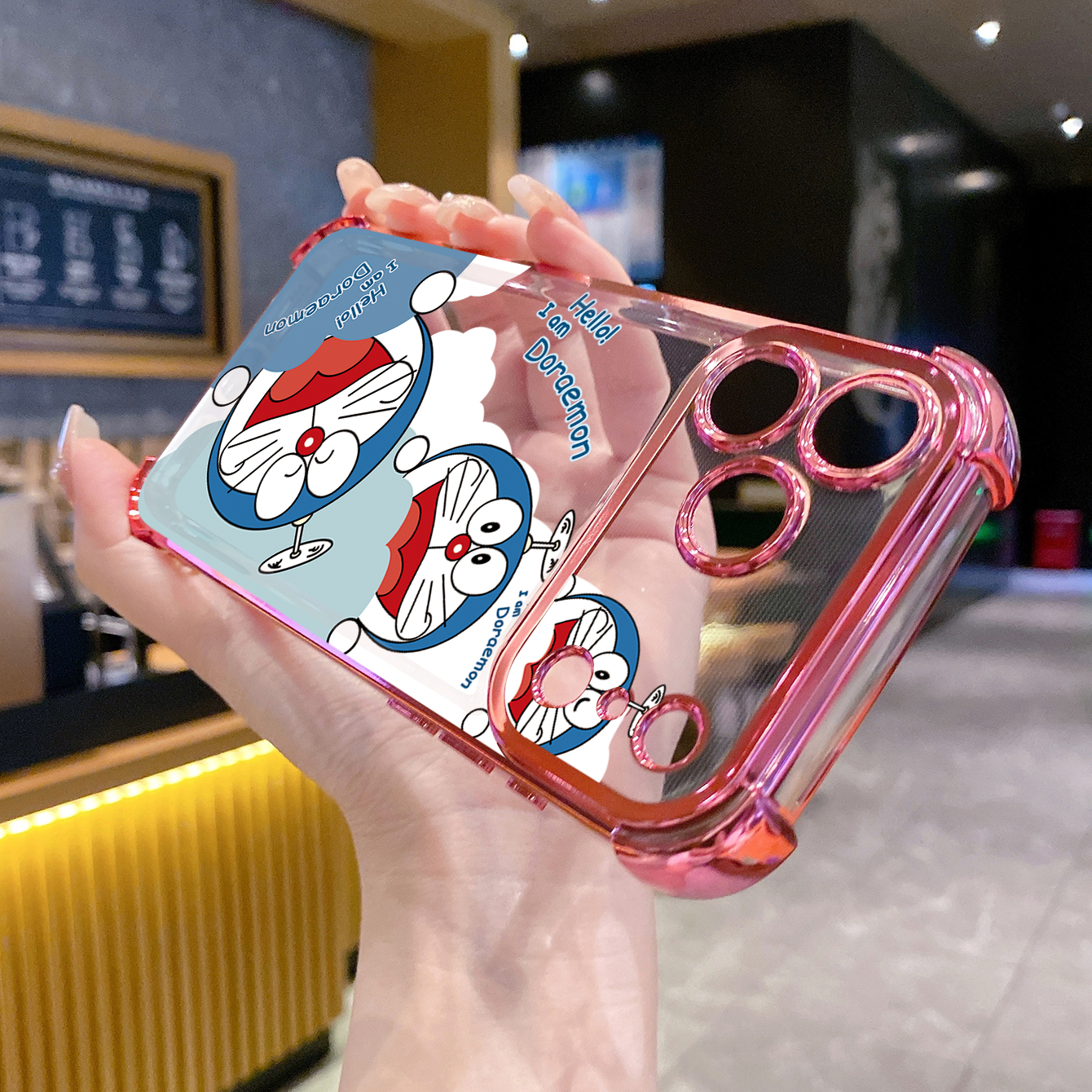 for iPhone 17 Pro Max 16 15 14 Plus Plating Phone Case Shockproof Cover Doraemon