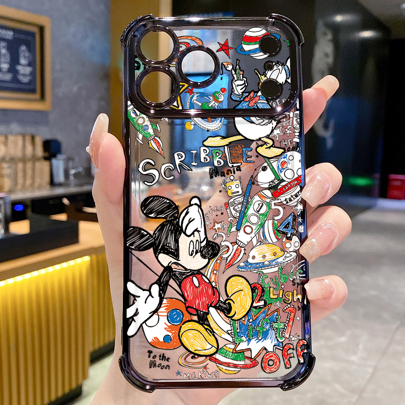 for iPhone 17 Pro Max 16 15 14 Plus Plating Phone Case Shockproof Cover Couple Kiss Drawing Painting Cute Mouse