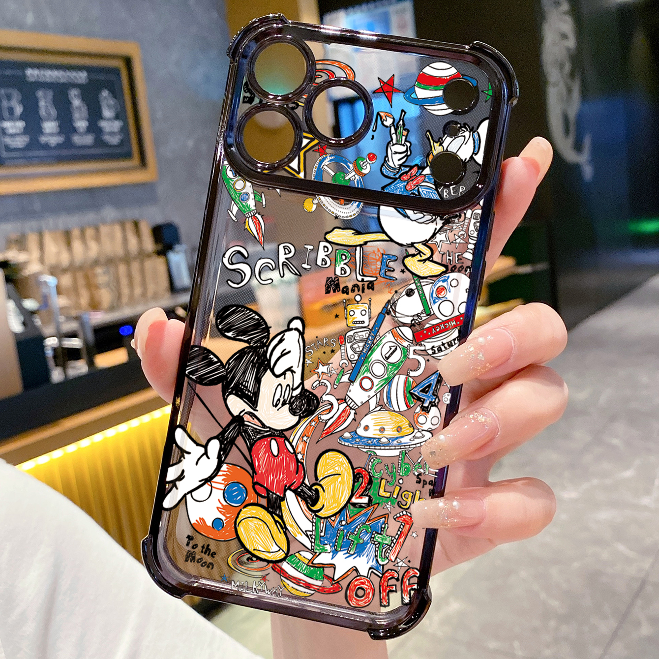 for iPhone 17 Pro Max 16 15 14 Plus Plating Phone Case Shockproof Cover Couple Kiss Drawing Painting Cute Mouse