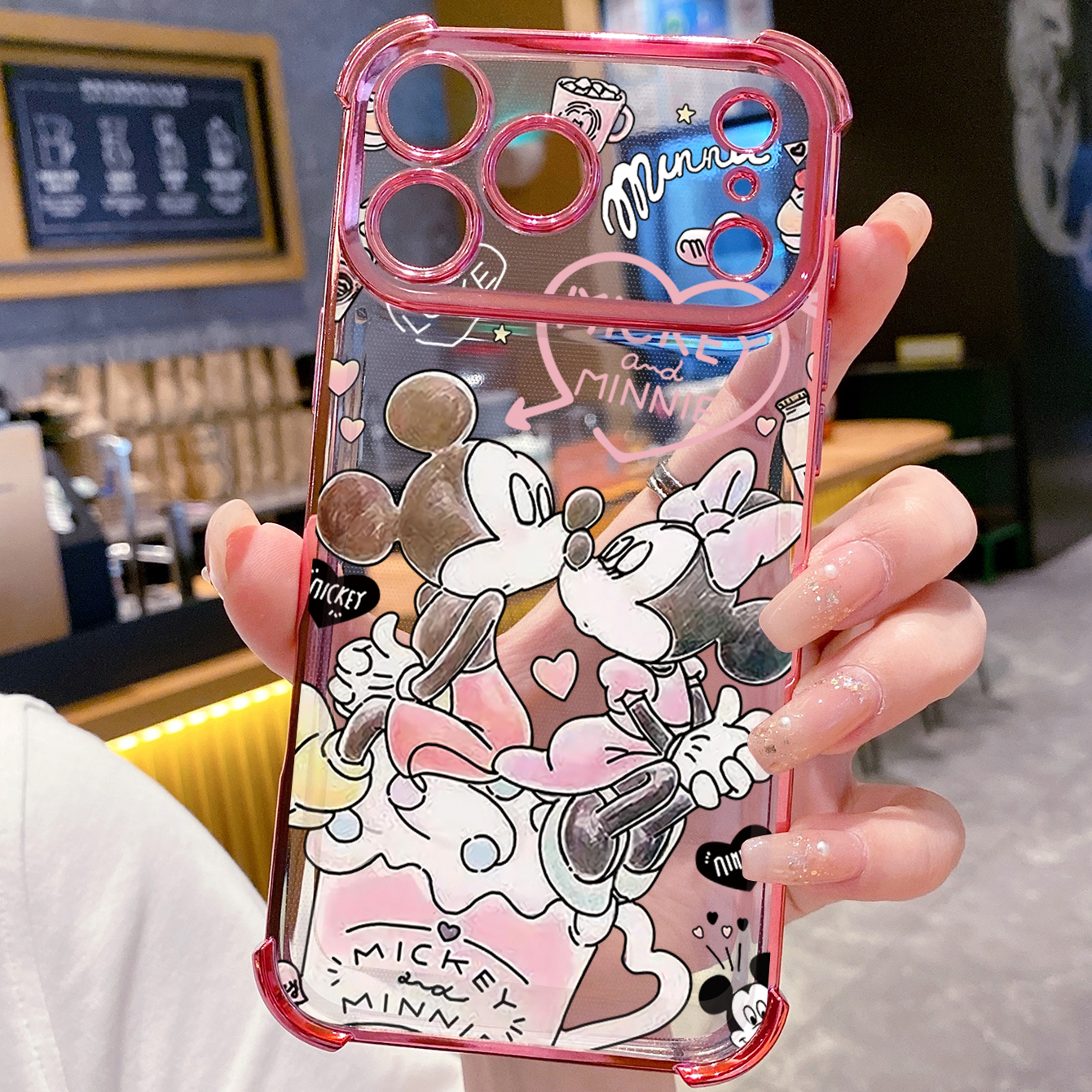 for iPhone 17 Pro Max 16 15 14 Plus Plating Phone Case Shockproof Cover Couple Kiss Drawing Painting Cute Mouse