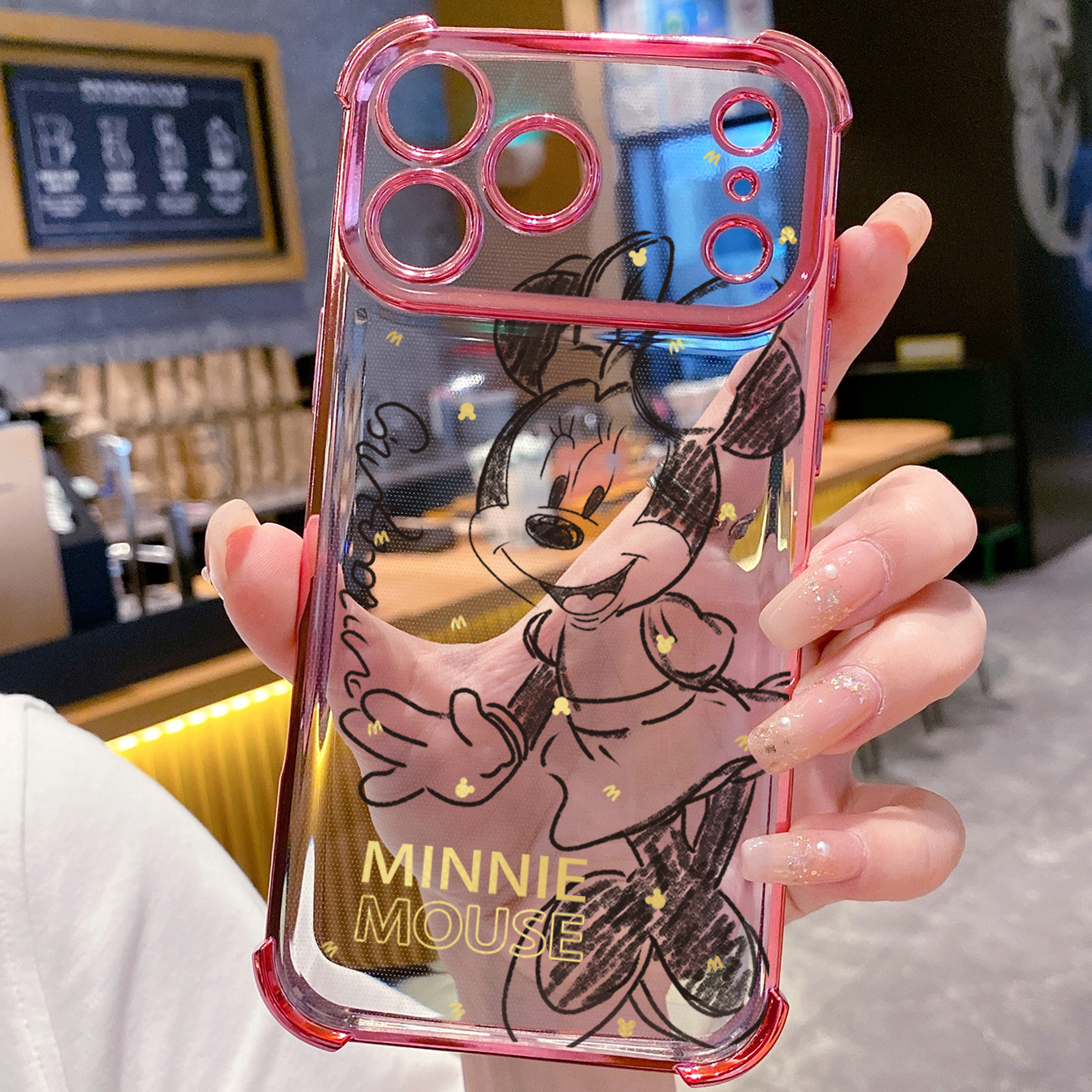 for iPhone 17 Pro Max 16 15 14 Plus Plating Phone Case Shockproof Cover Drawing Mickey Minnie