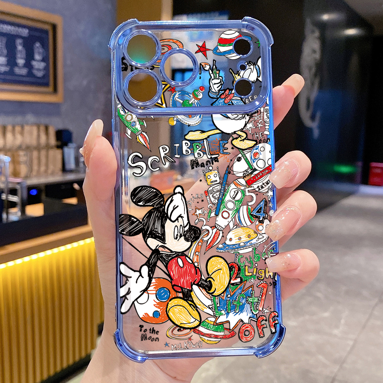 for iPhone 17 Pro Max 16 15 14 Plus Plating Phone Case Shockproof Cover Couple Kiss Drawing Painting Cute Mouse