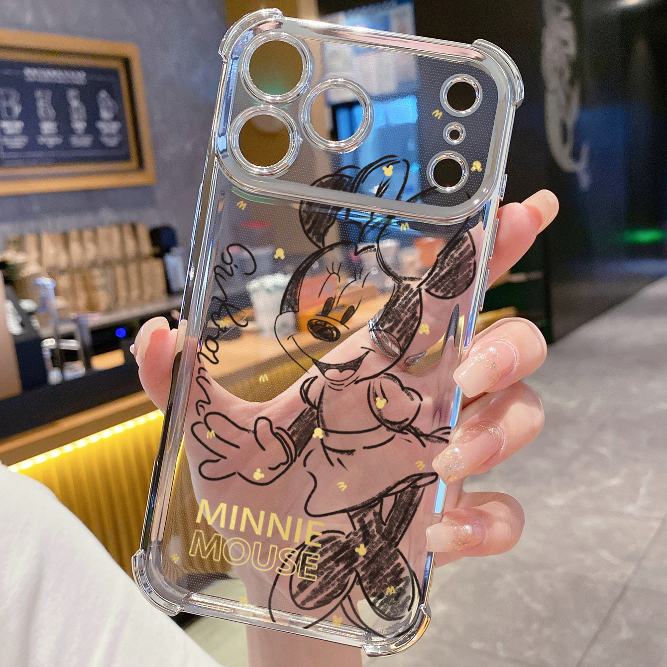for iPhone 17 Pro Max 16 15 14 Plus Plating Phone Case Shockproof Cover Drawing Mickey Minnie