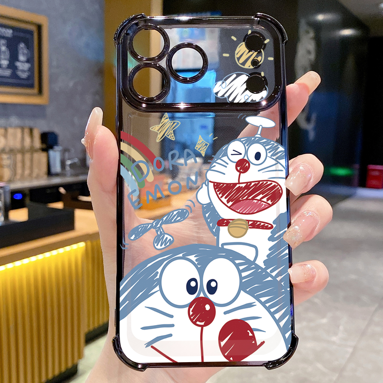 for iPhone 17 Pro Max 16 15 14 Plus Plating Phone Case Shockproof Cover Doraemon