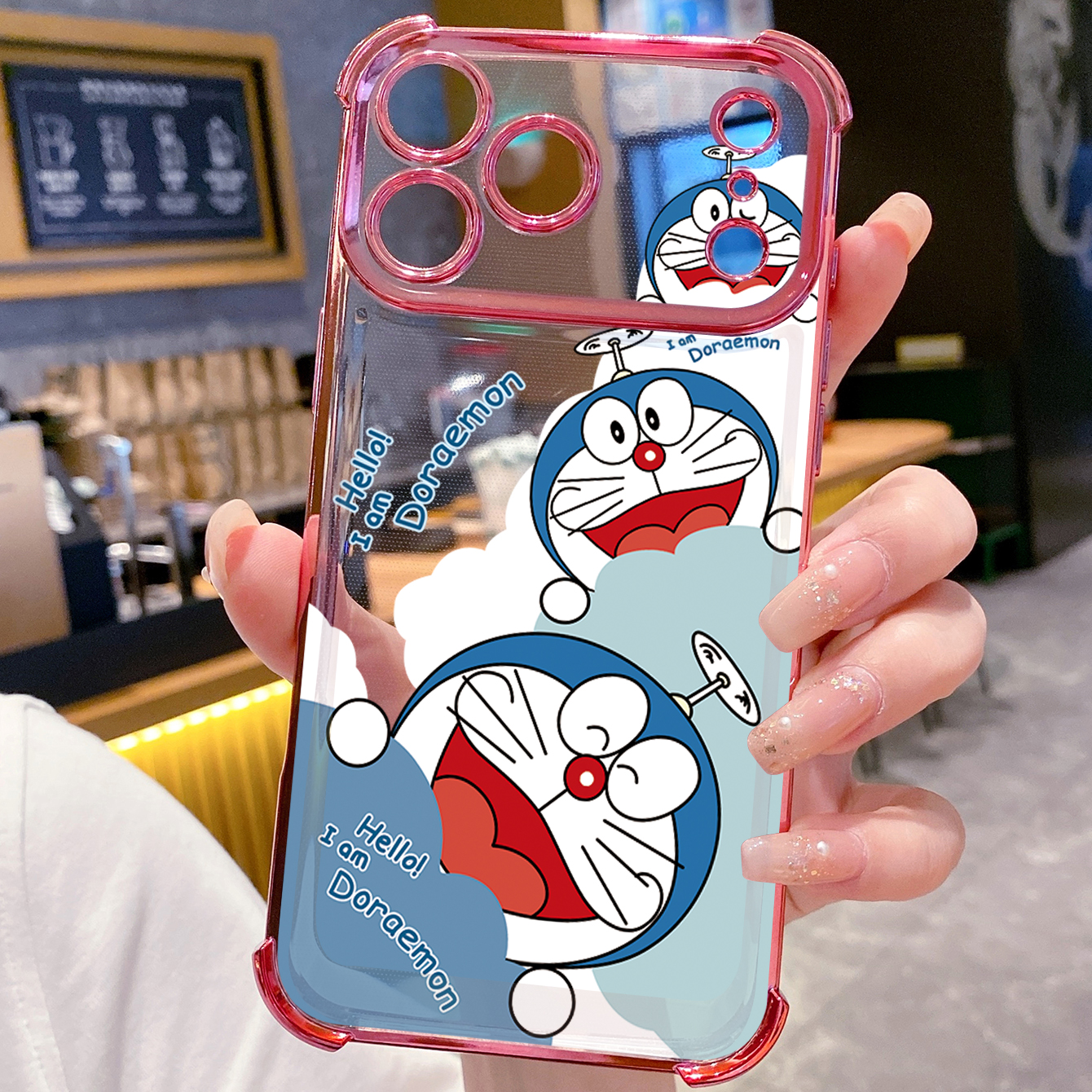for iPhone 17 Pro Max 16 15 14 Plus Plating Phone Case Shockproof Cover Doraemon