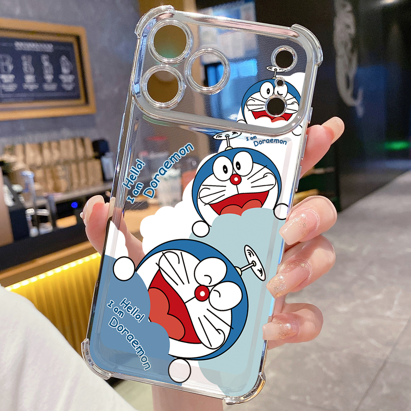 for iPhone 17 Pro Max 16 15 14 Plus Plating Phone Case Shockproof Cover Doraemon
