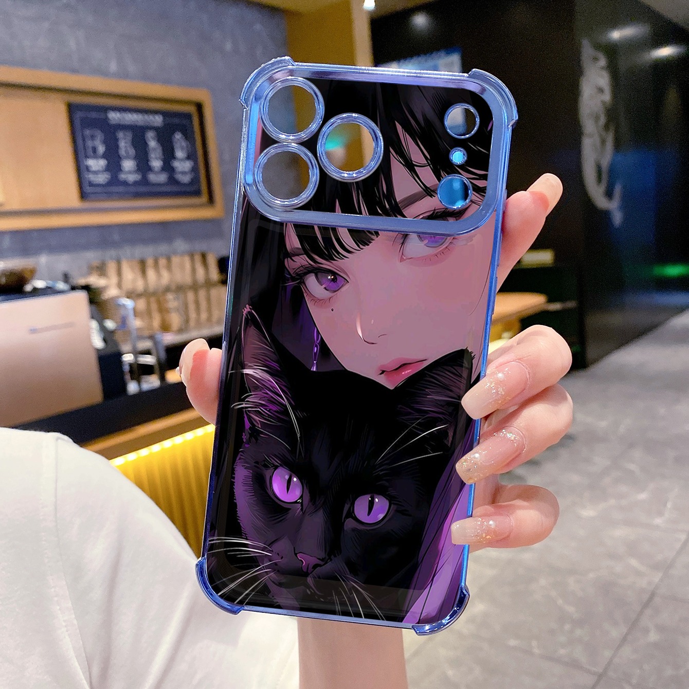for iPhone 17 Pro Max 16 15 14 Plus Plating Phone Case Shockproof Cover Girl Black Cat