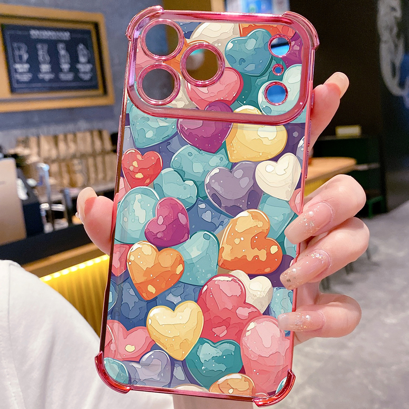 for iPhone 17 Pro Max 16 15 14 Plus Plating Phone Case Shockproof Cover Beauty Hearts