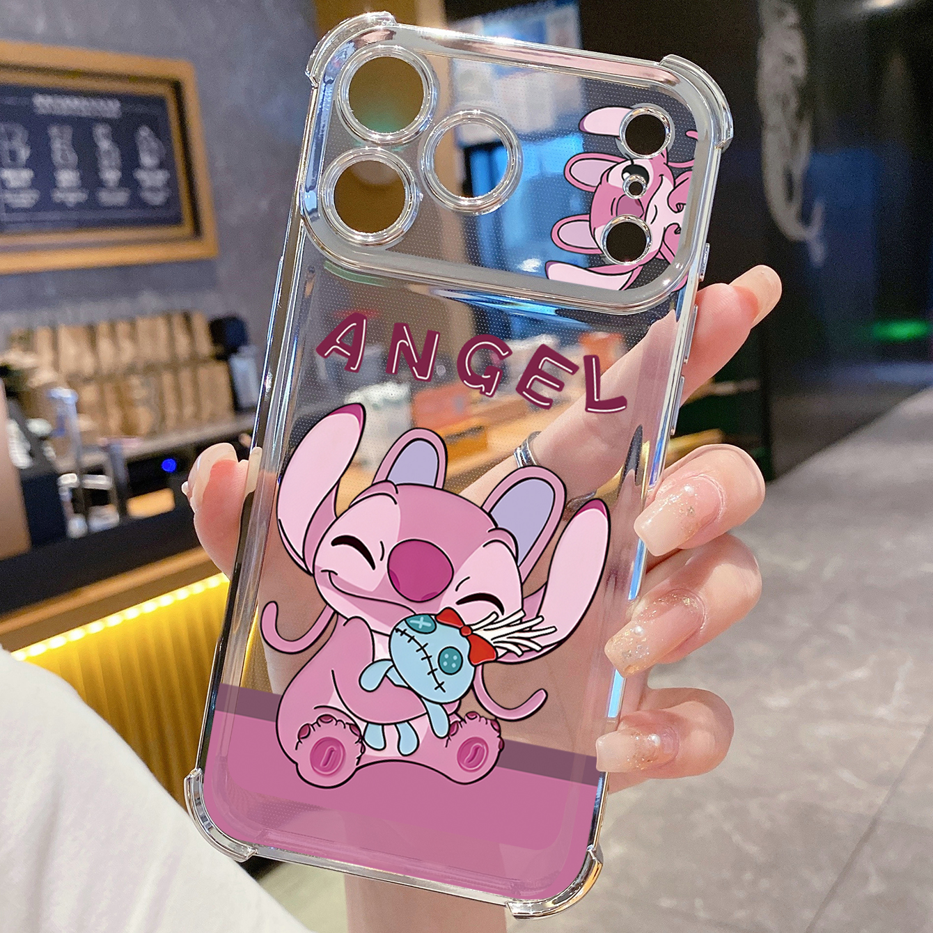 for iPhone 17 Pro Max 16 15 14 Plus Plating Phone Case Shockproof Cover Angel Stitch Cute Couple