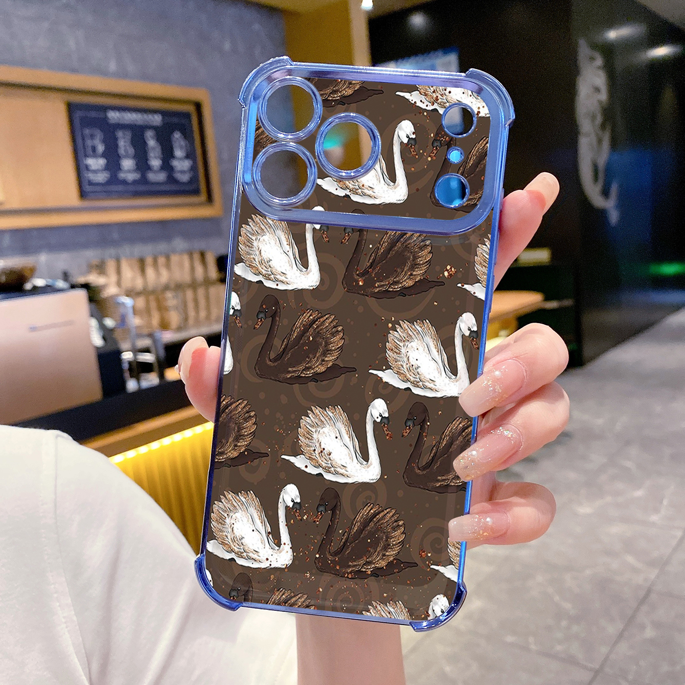 for iPhone 17 Pro Max 16 15 14 Plus Plating Phone Case Shockproof Cover Swan Cats