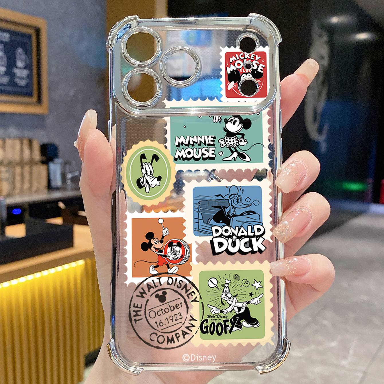 for iPhone 17 Pro Max 16 15 14 Plus Plating Phone Case Shockproof Cover Postage Stamp Mickey Minnie