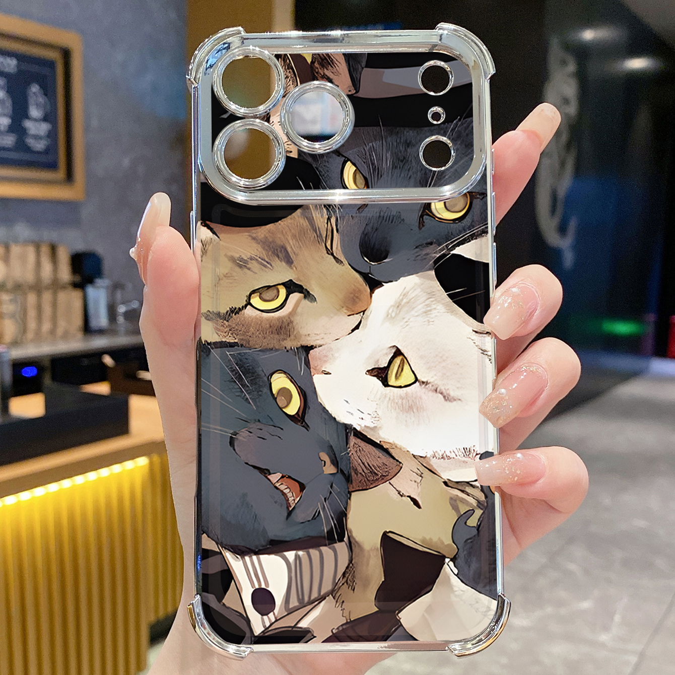 for iPhone 17 Pro Max 16 15 14 Plus Plating Phone Case Shockproof Cover Cat Wolf
