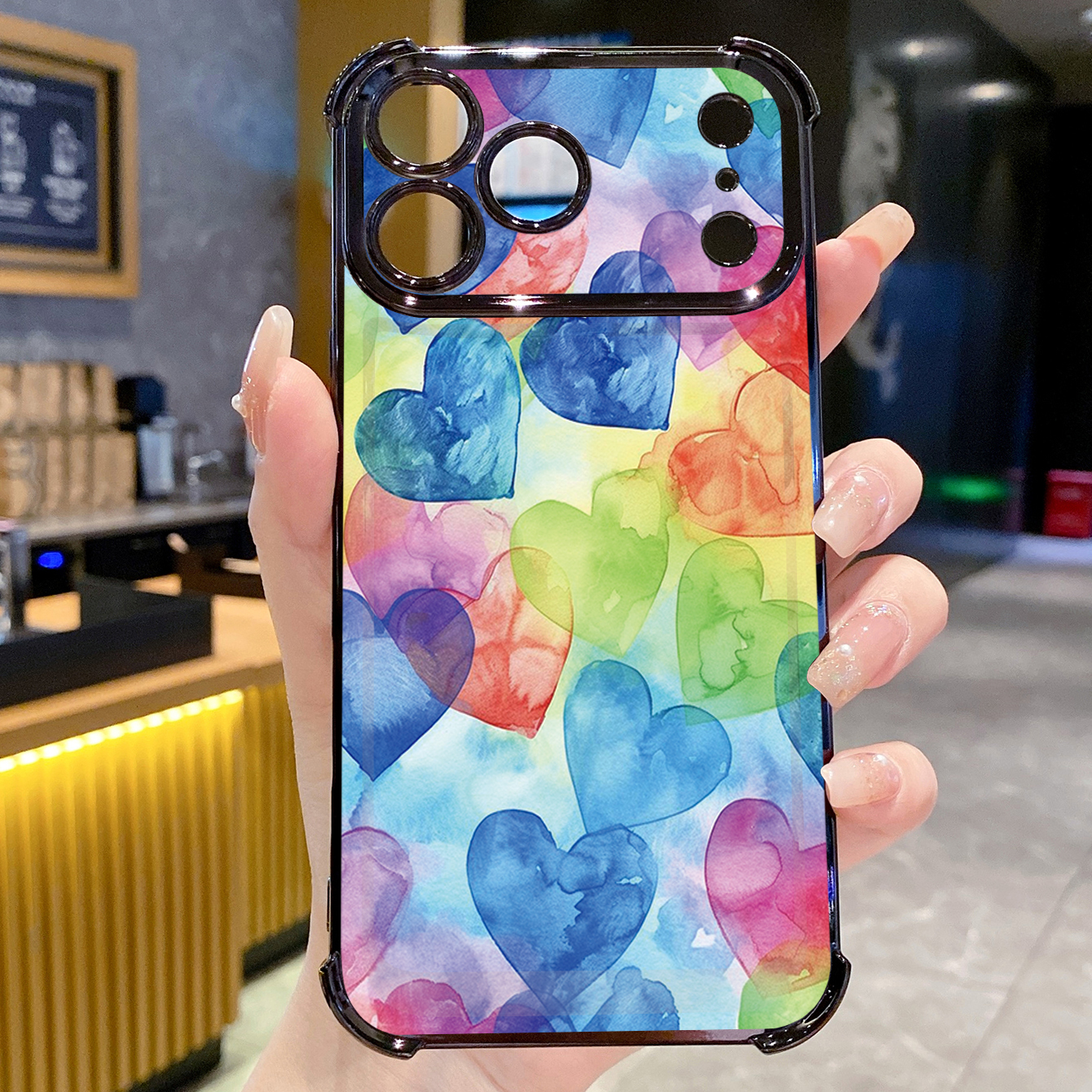 for iPhone 17 Pro Max 16 15 14 Plus Plating Phone Case Shockproof Cover Colorful Heart