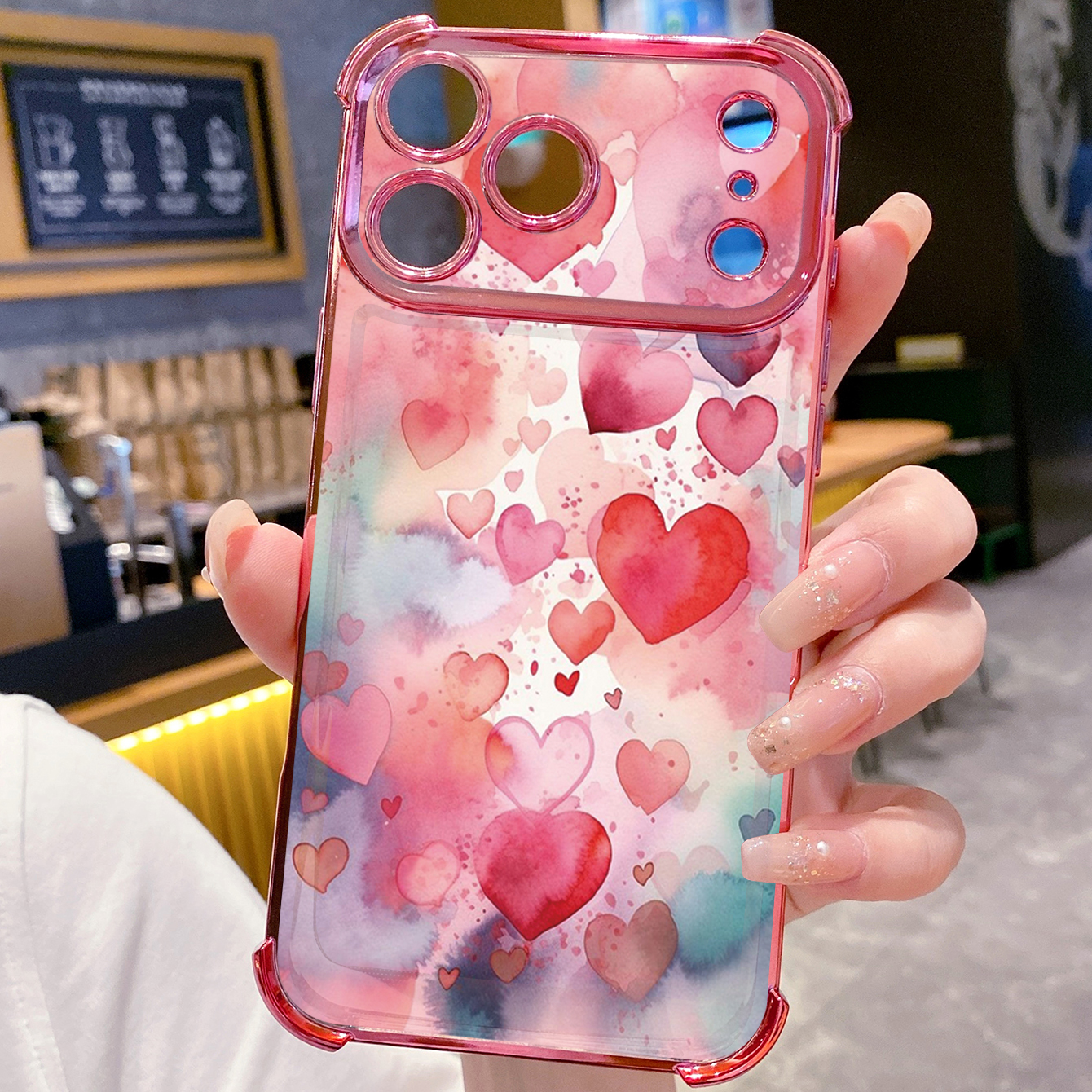 for iPhone 17 Pro Max 16 15 14 Plus Plating Phone Case Shockproof Cover Colorful Heart