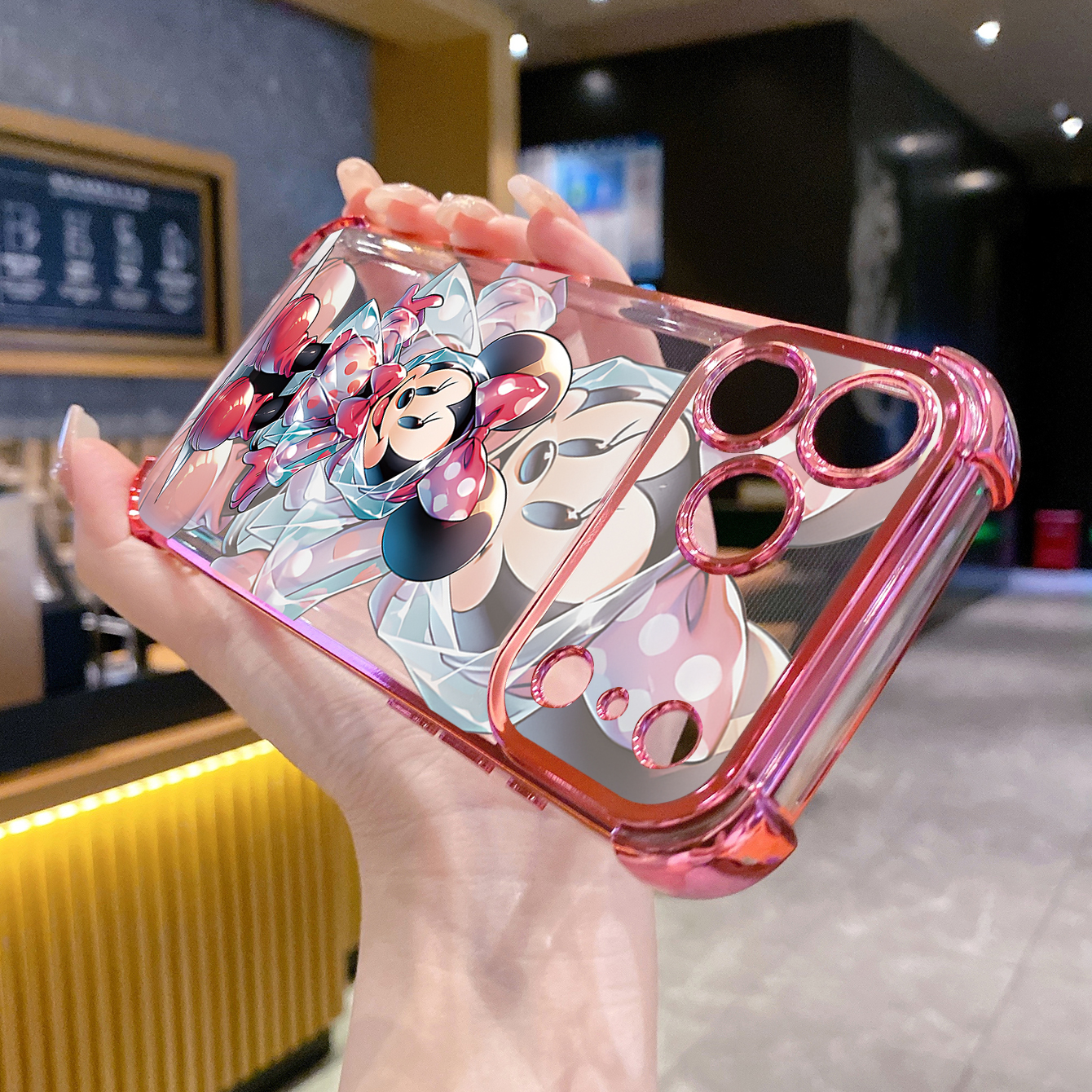 for iPhone 17 Pro Max 16 15 14 Plus Plating Phone Case Shockproof Cover Crystal Mickey Minnie Mouse