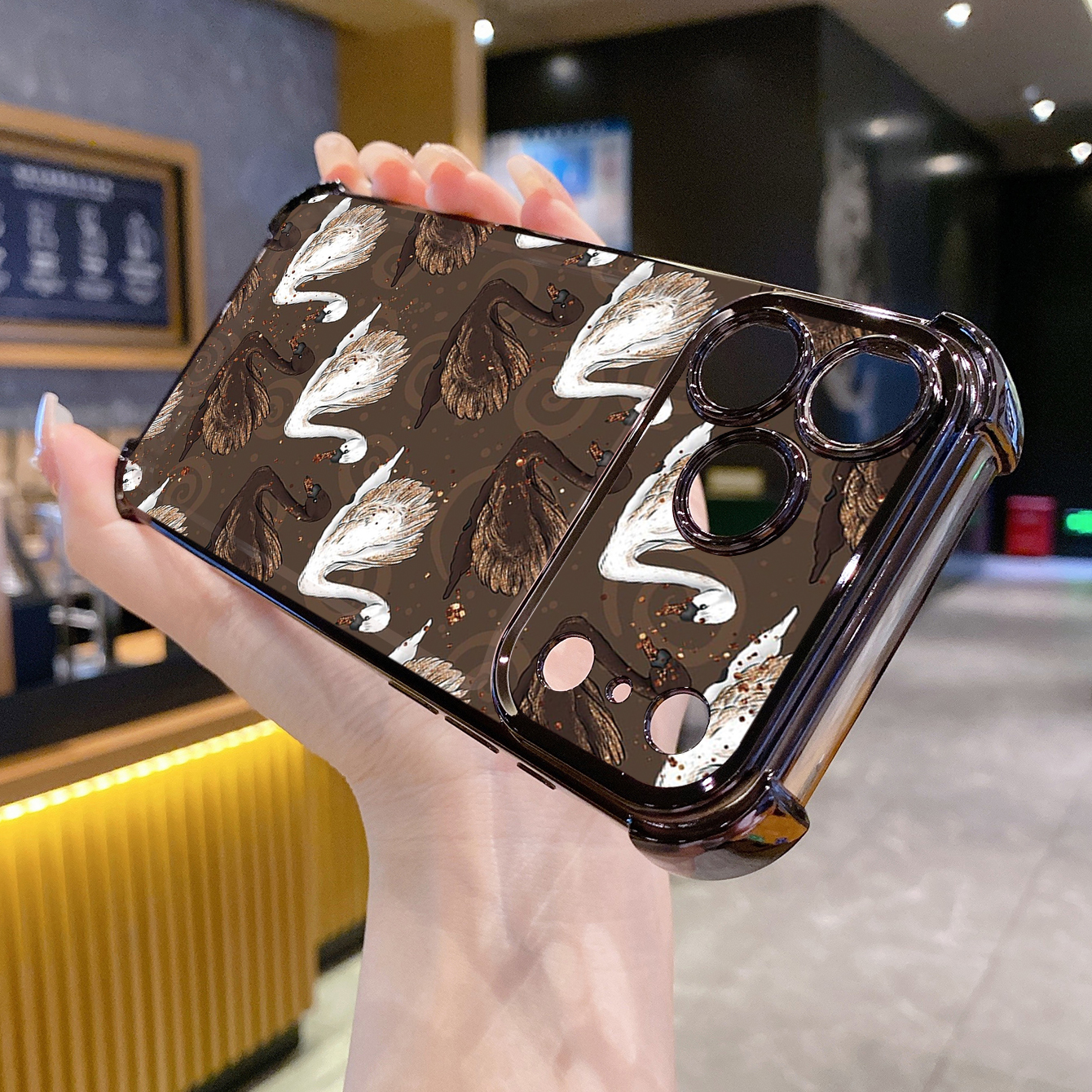 for iPhone 17 Pro Max 16 15 14 Plus Plating Phone Case Shockproof Cover Swan Cats