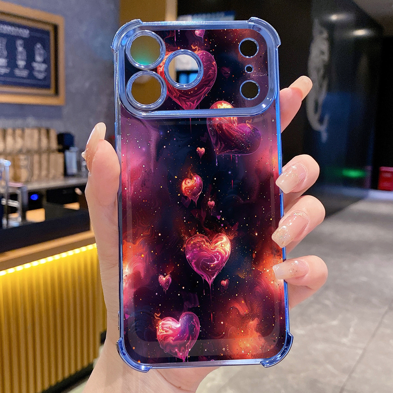 for iPhone 17 Pro Max 16 15 14 Plus Plating Phone Case Shockproof Cover Beauty Hearts