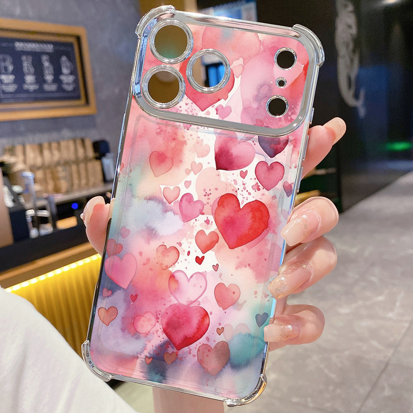 for iPhone 17 Pro Max 16 15 14 Plus Plating Phone Case Shockproof Cover Colorful Heart