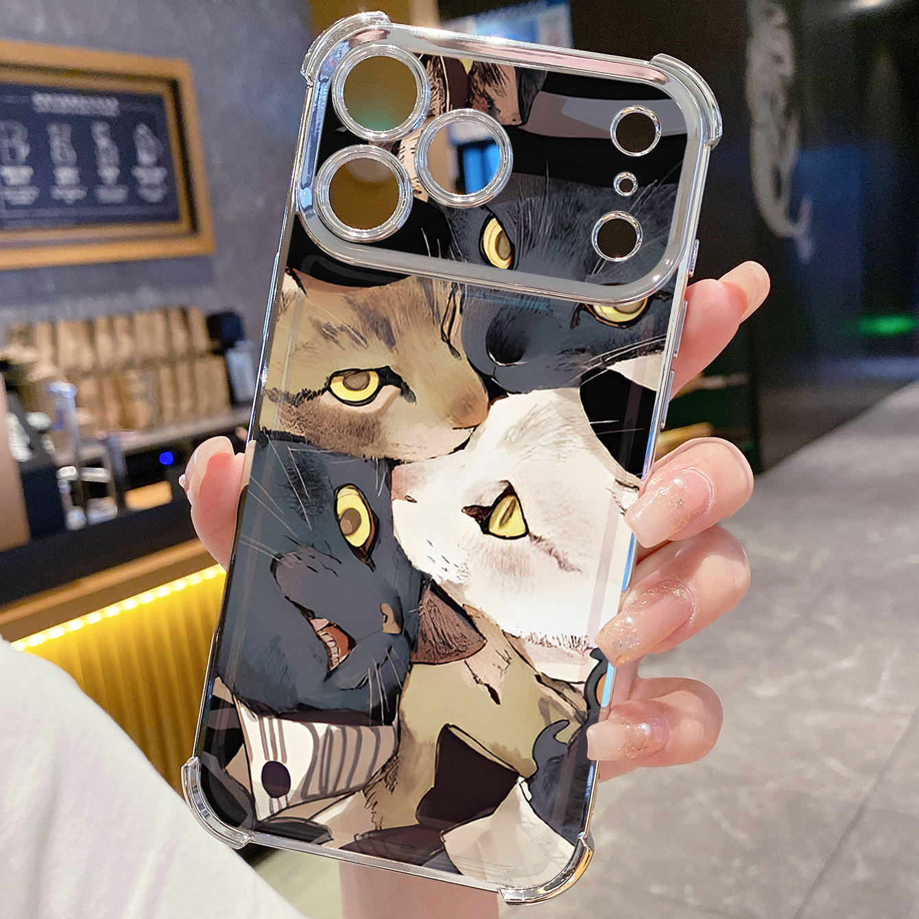 for iPhone 17 Pro Max 16 15 14 Plus Plating Phone Case Shockproof Cover Cat Wolf