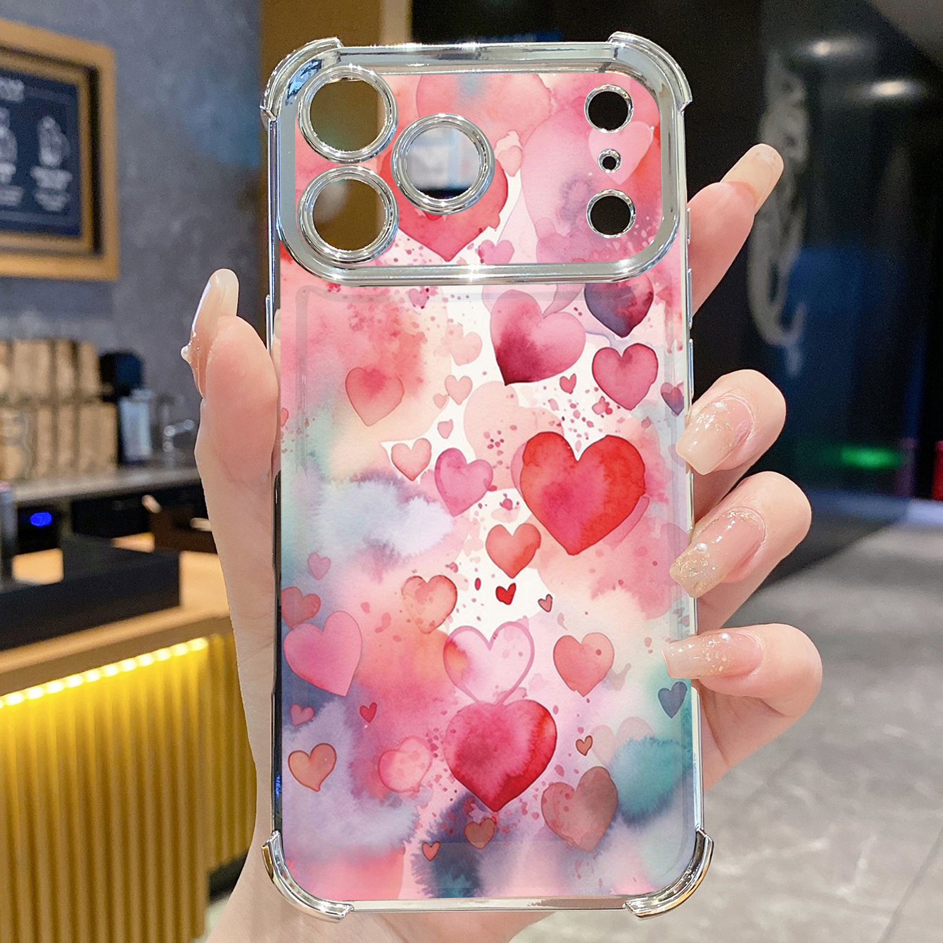 for iPhone 17 Pro Max 16 15 14 Plus Plating Phone Case Shockproof Cover Colorful Heart