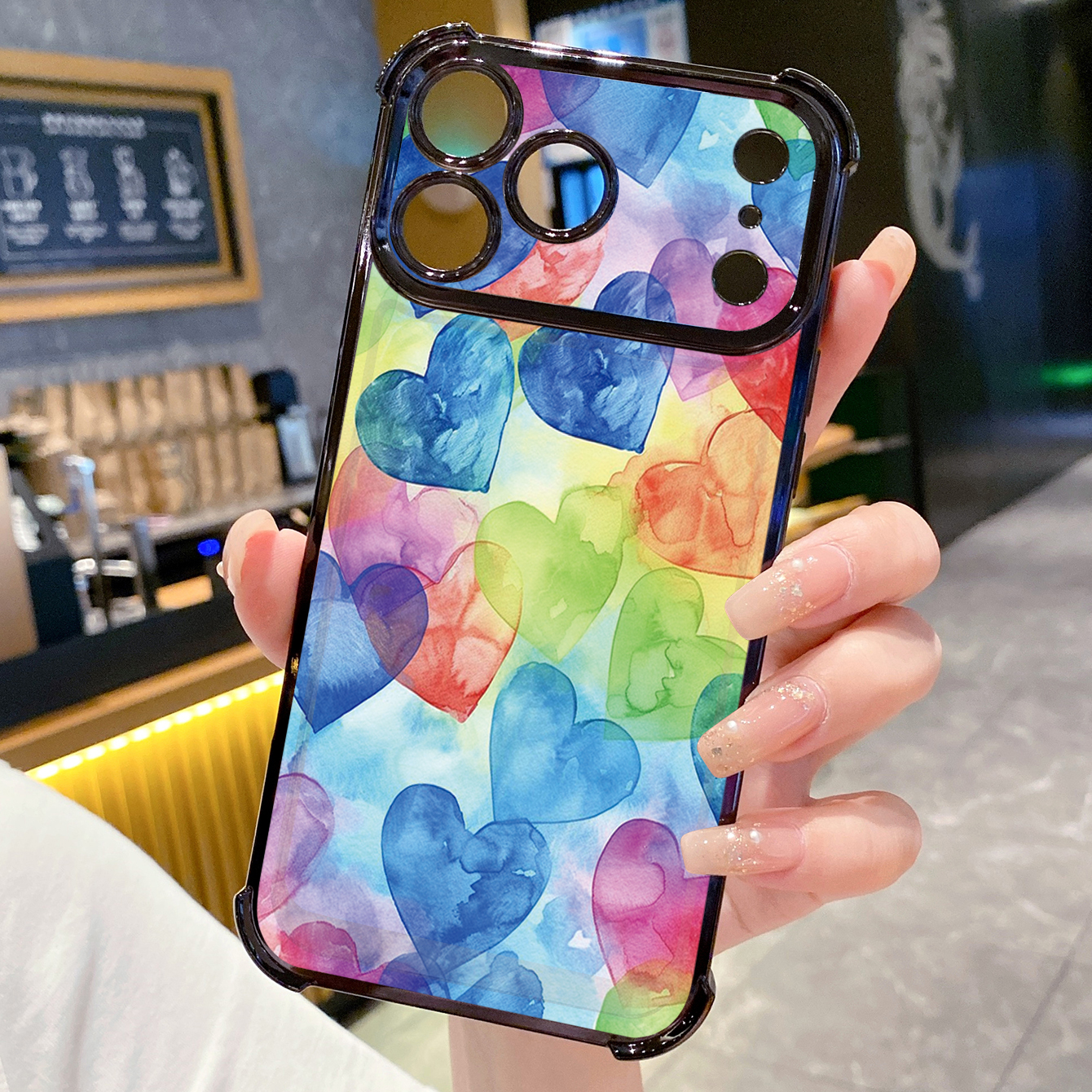 for iPhone 17 Pro Max 16 15 14 Plus Plating Phone Case Shockproof Cover Colorful Heart