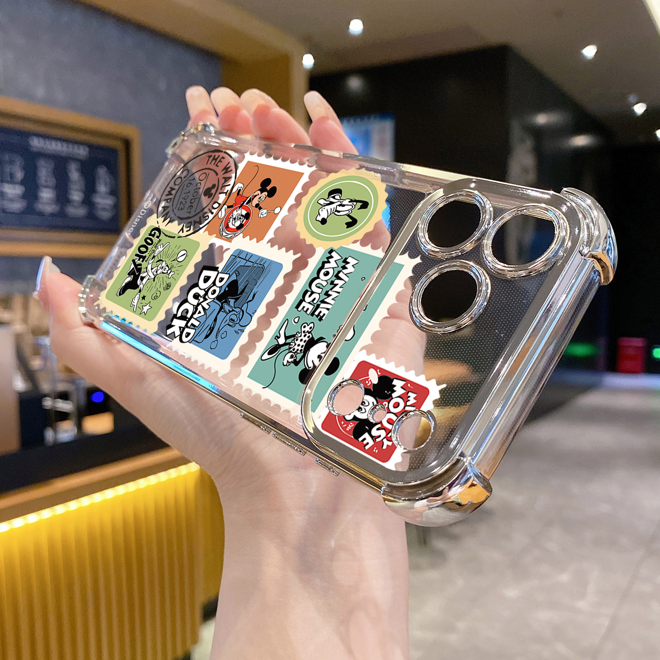 for iPhone 17 Pro Max 16 15 14 Plus Plating Phone Case Shockproof Cover Postage Stamp Mickey Minnie