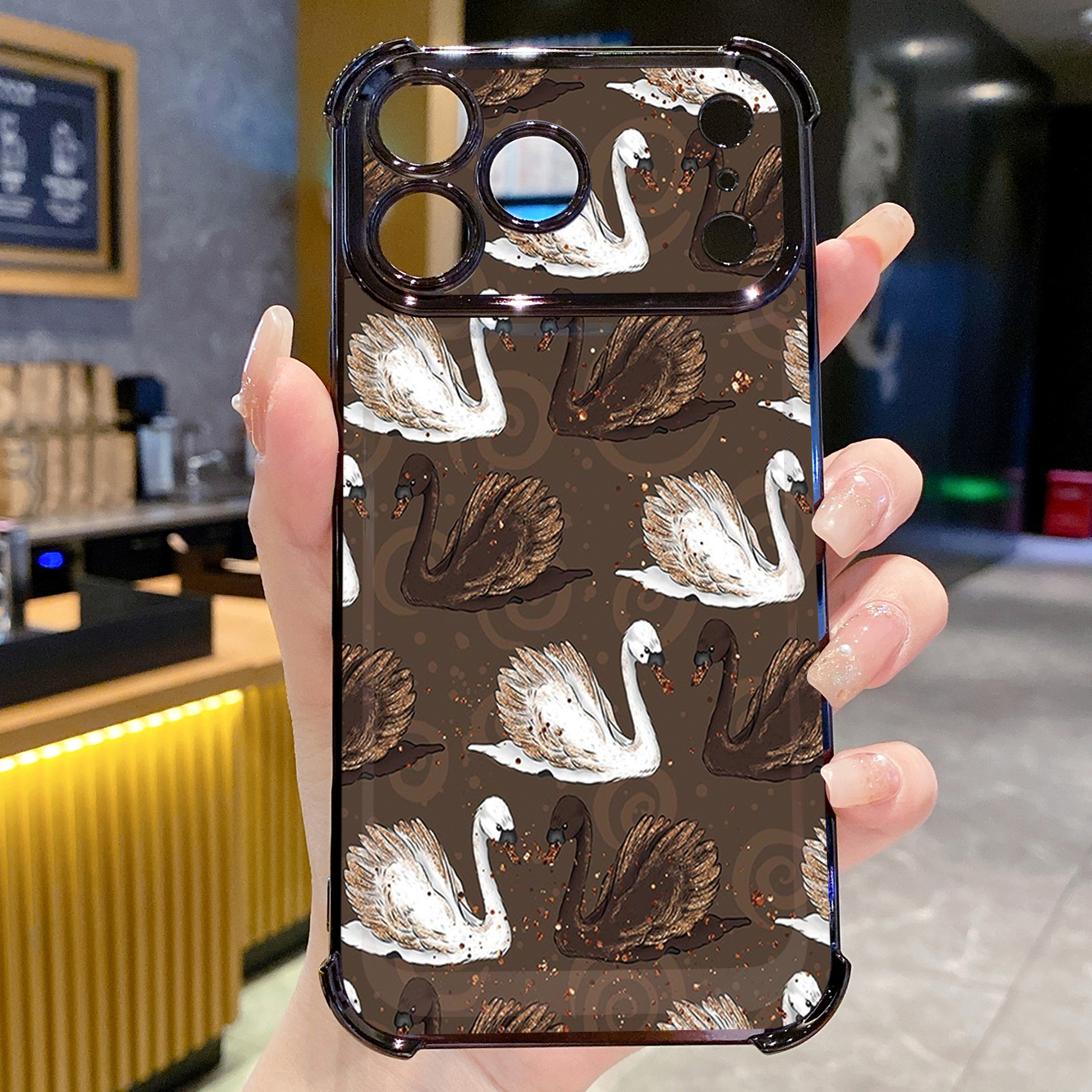 for iPhone 17 Pro Max 16 15 14 Plus Plating Phone Case Shockproof Cover Swan Cats
