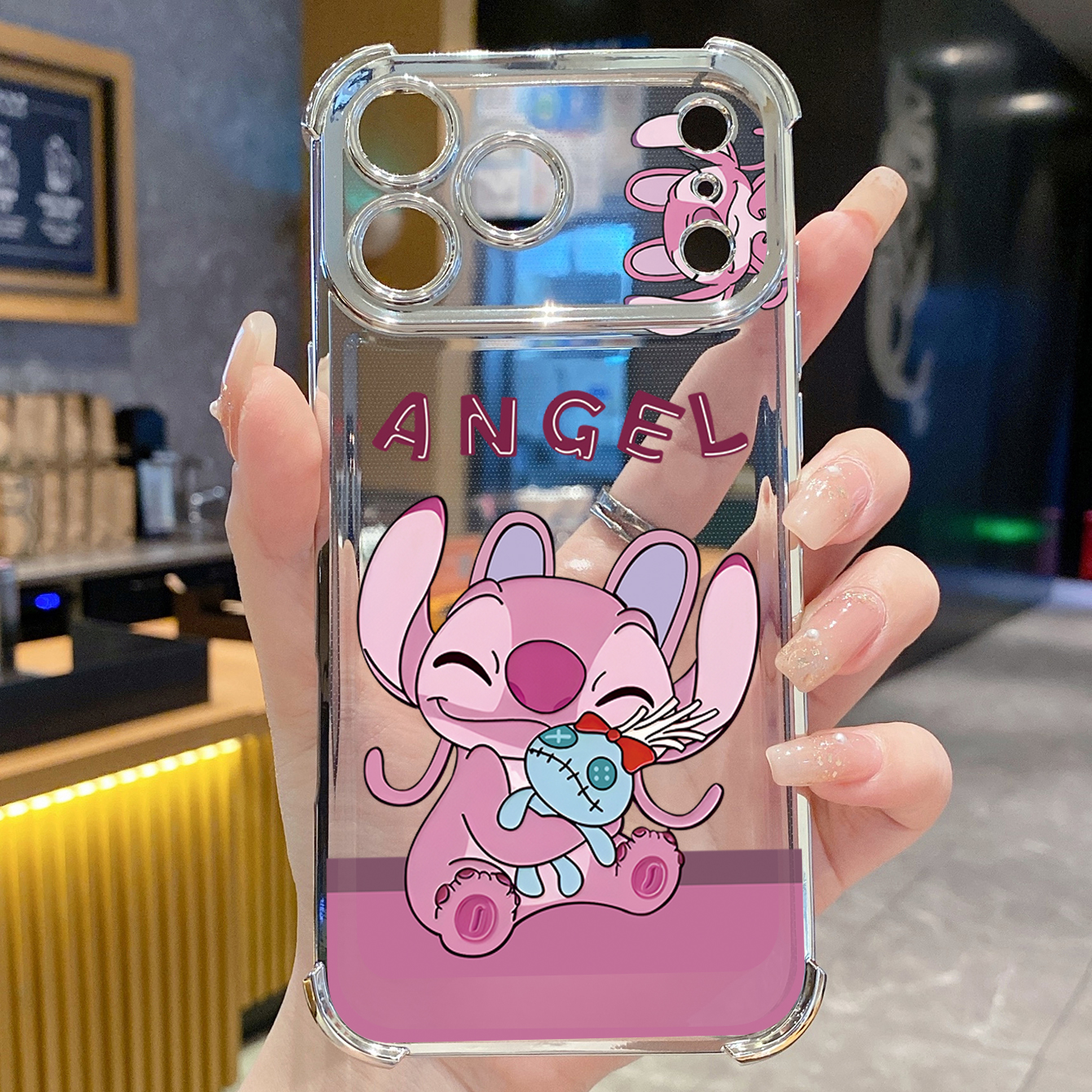 for iPhone 17 Pro Max 16 15 14 Plus Plating Phone Case Shockproof Cover Angel Stitch Cute Couple