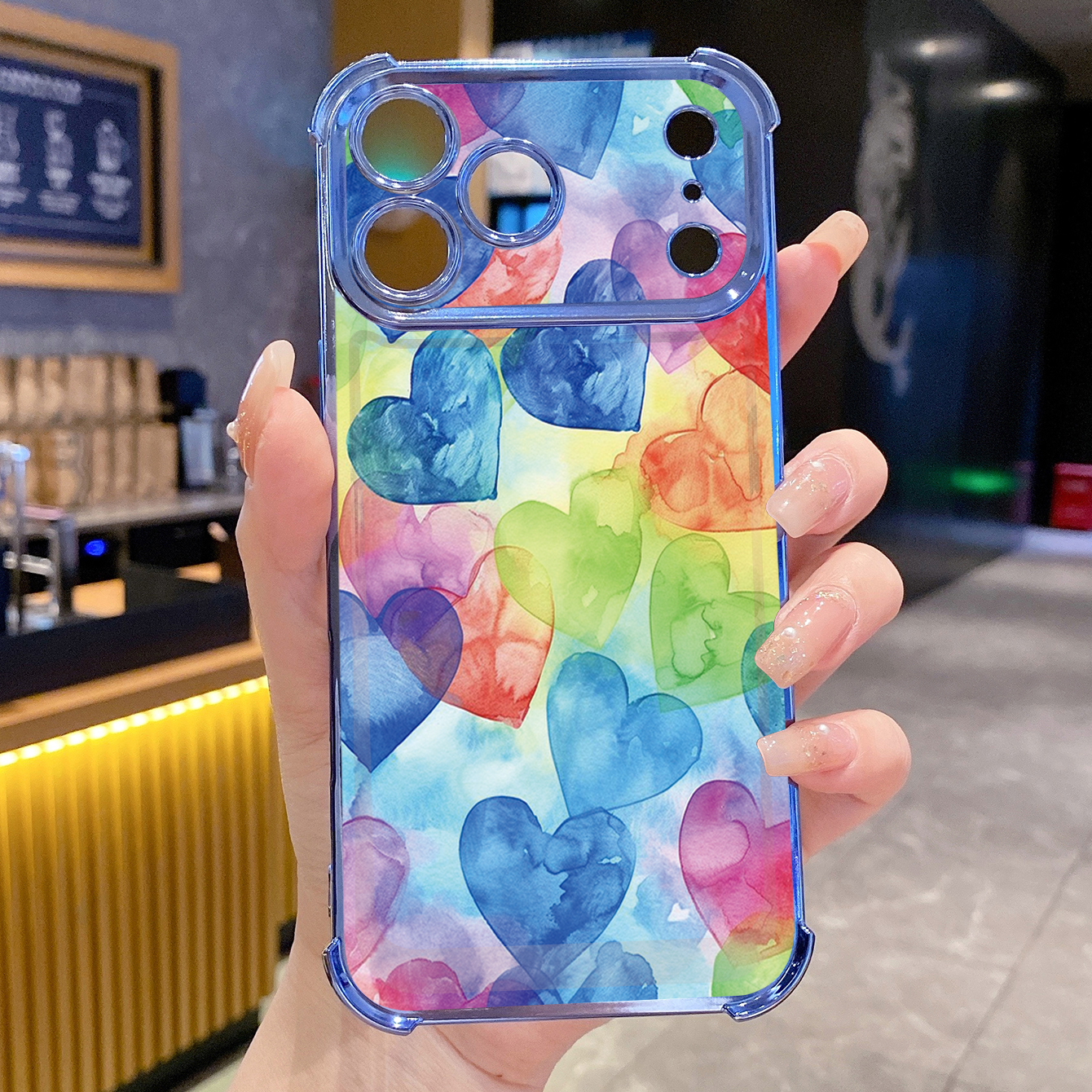 for iPhone 17 Pro Max 16 15 14 Plus Plating Phone Case Shockproof Cover Colorful Heart