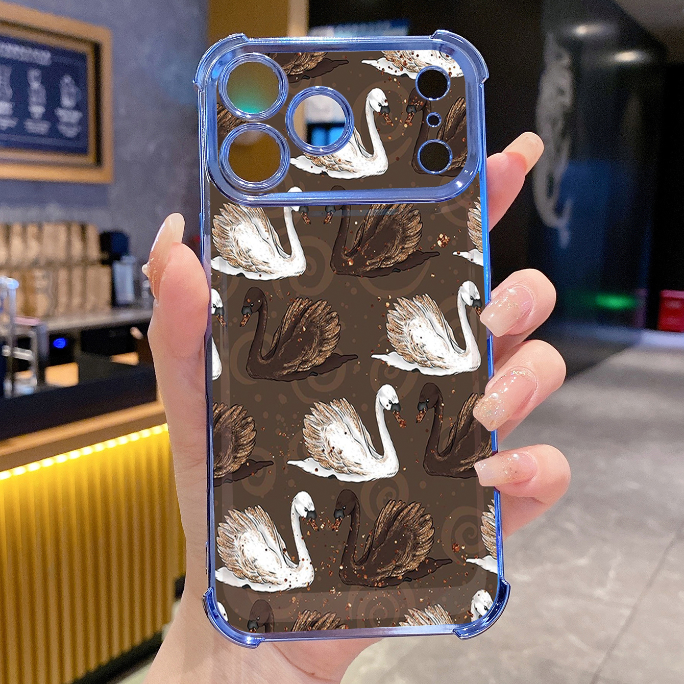 for iPhone 17 Pro Max 16 15 14 Plus Plating Phone Case Shockproof Cover Swan Cats