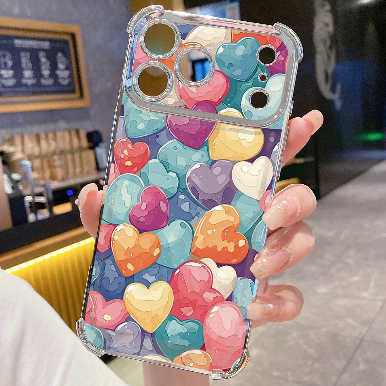 for iPhone 17 Pro Max 16 15 14 Plus Plating Phone Case Shockproof Cover Beauty Hearts