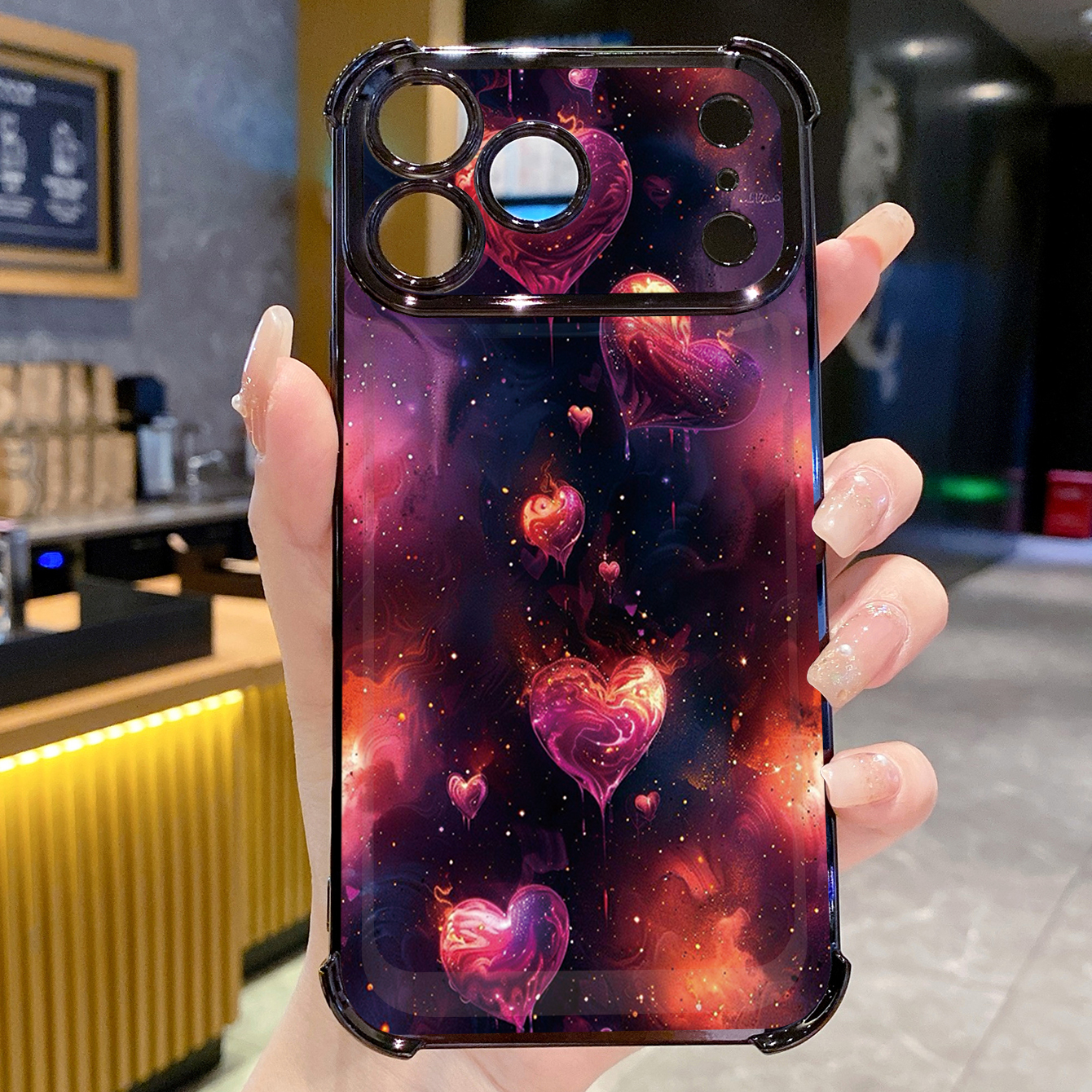 for iPhone 17 Pro Max 16 15 14 Plus Plating Phone Case Shockproof Cover Beauty Hearts