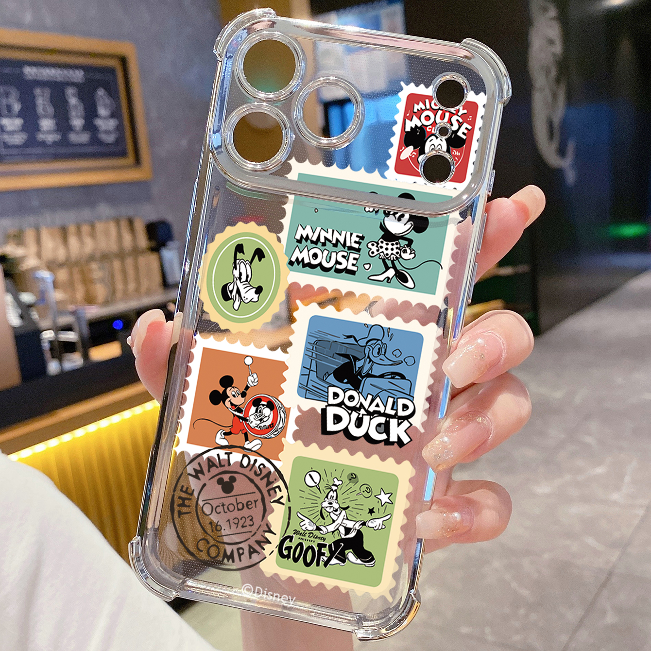 for iPhone 17 Pro Max 16 15 14 Plus Plating Phone Case Shockproof Cover Postage Stamp Mickey Minnie