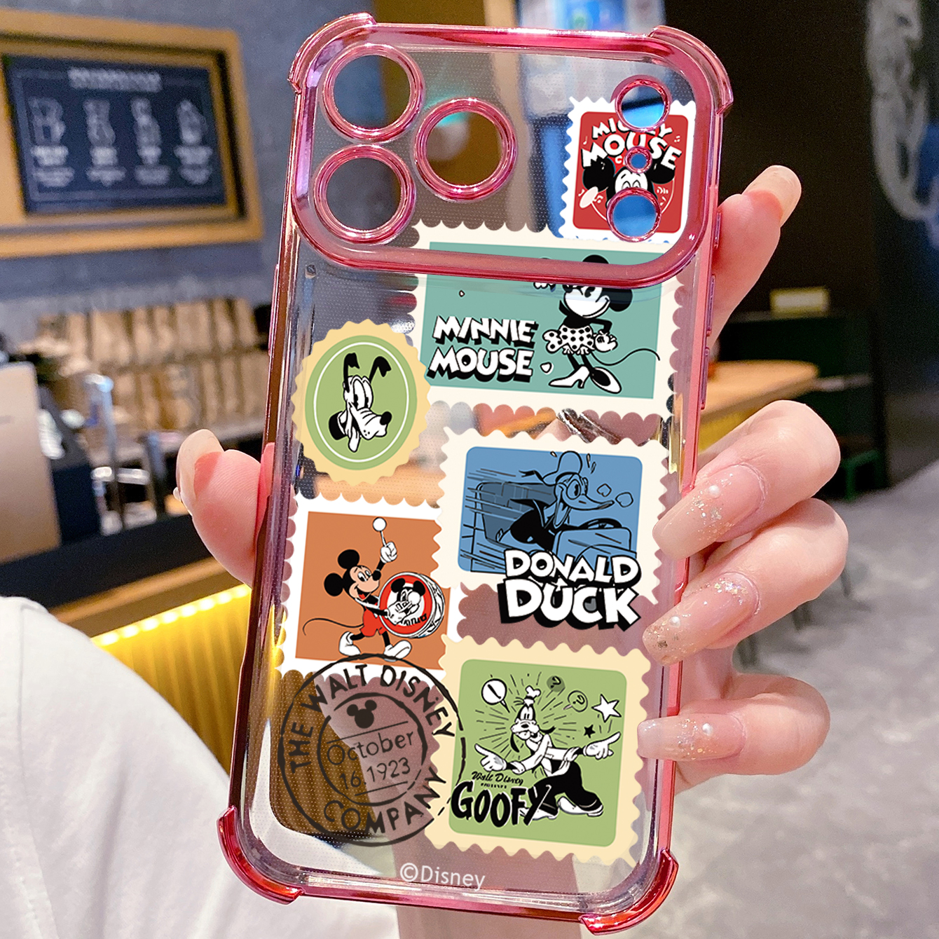 for iPhone 17 Pro Max 16 15 14 Plus Plating Phone Case Shockproof Cover Postage Stamp Mickey Minnie