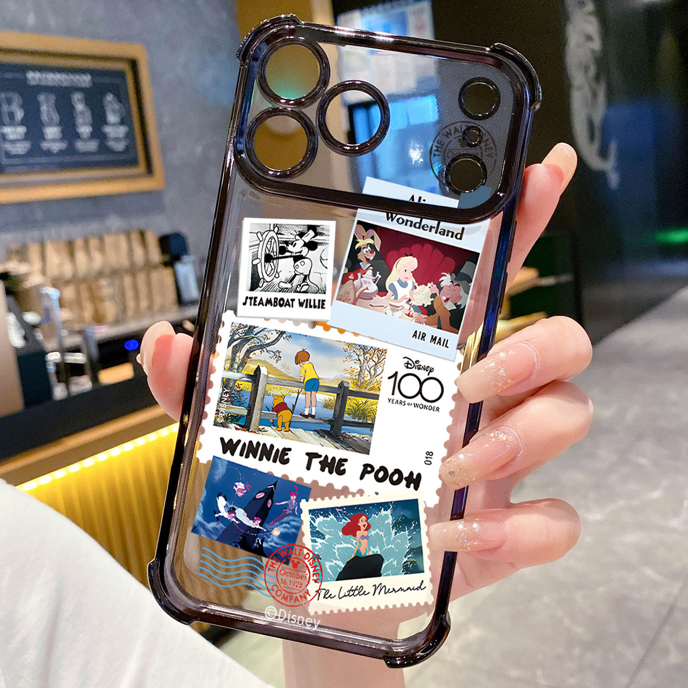 for iPhone 17 Pro Max 16 15 14 Plus Plating Phone Case Shockproof Cover Postage Stamp Mickey Minnie