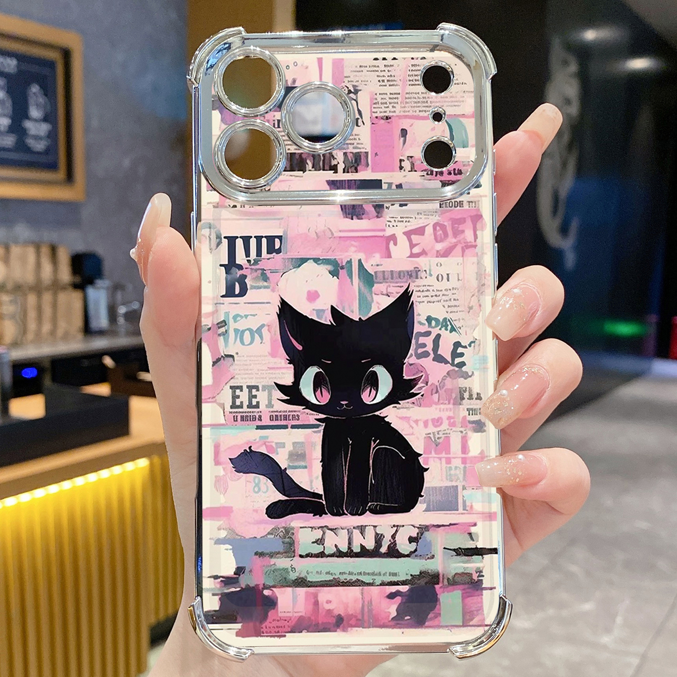 for iPhone 17 Pro Max 16 15 14 Plus Plating Phone Case Shockproof Cover Swan Cats