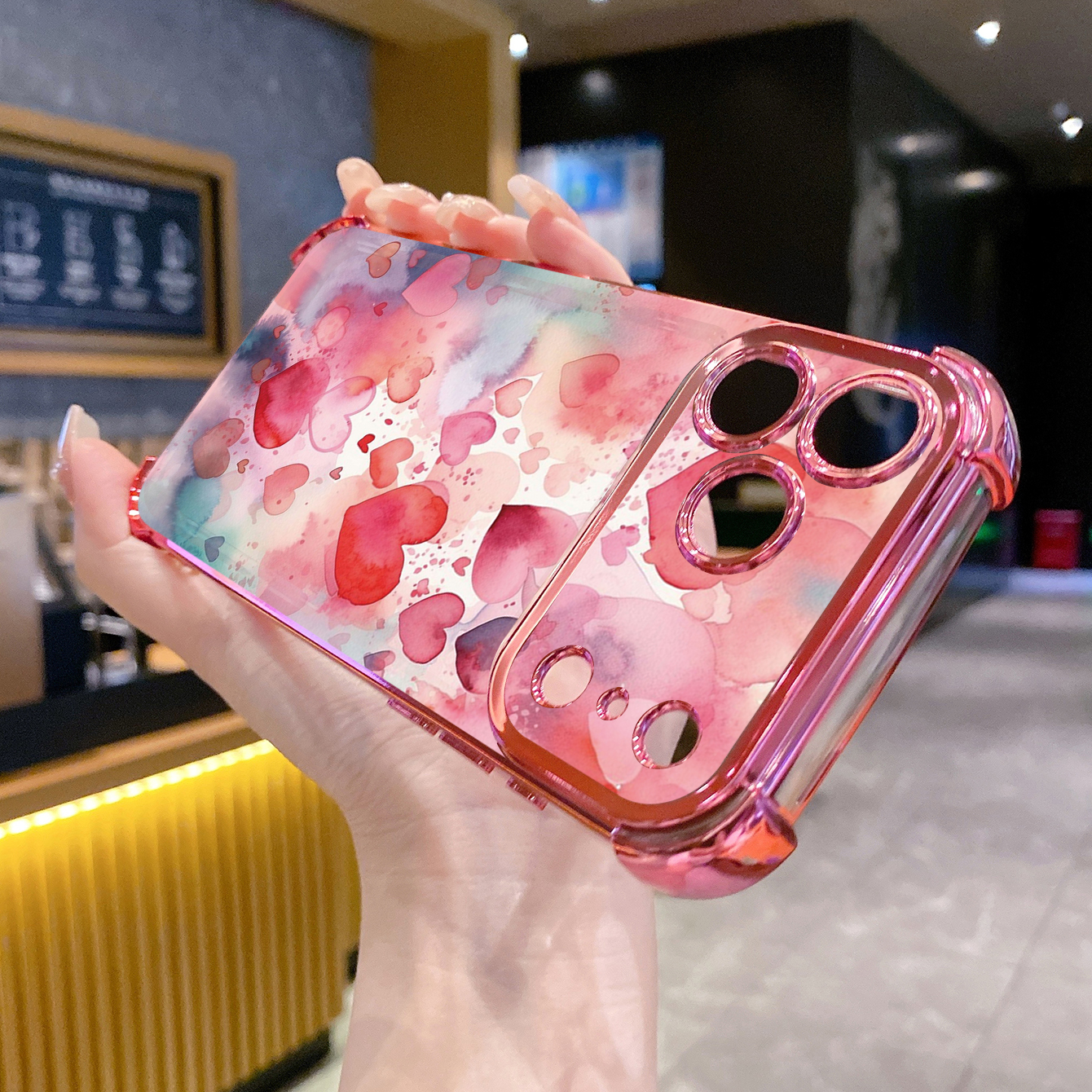 for iPhone 17 Pro Max 16 15 14 Plus Plating Phone Case Shockproof Cover Colorful Heart