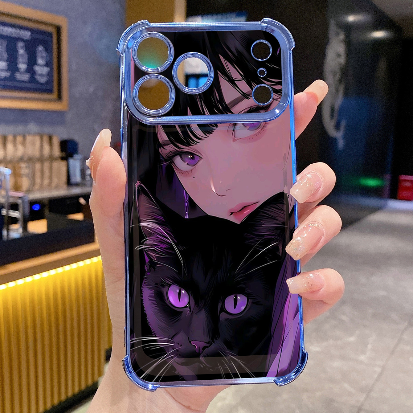 for iPhone 17 Pro Max 16 15 14 Plus Plating Phone Case Shockproof Cover Girl Black Cat