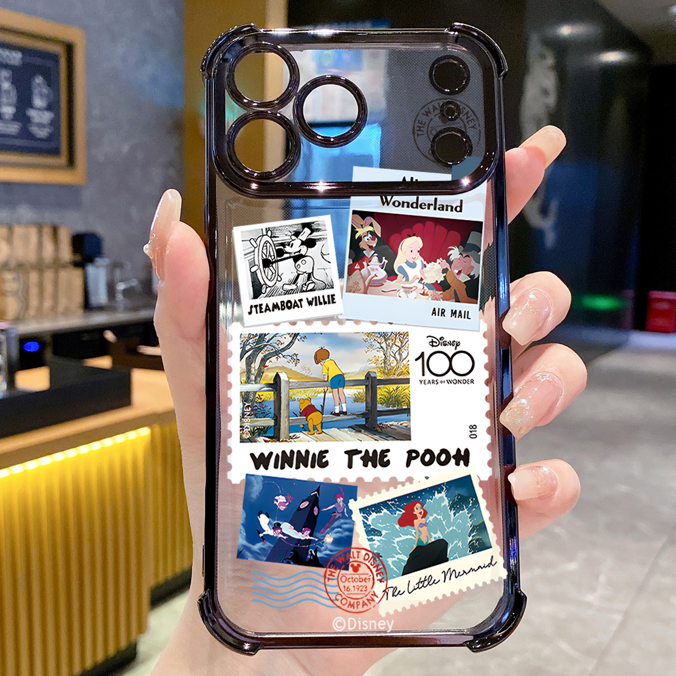 for iPhone 17 Pro Max 16 15 14 Plus Plating Phone Case Shockproof Cover Postage Stamp Mickey Minnie