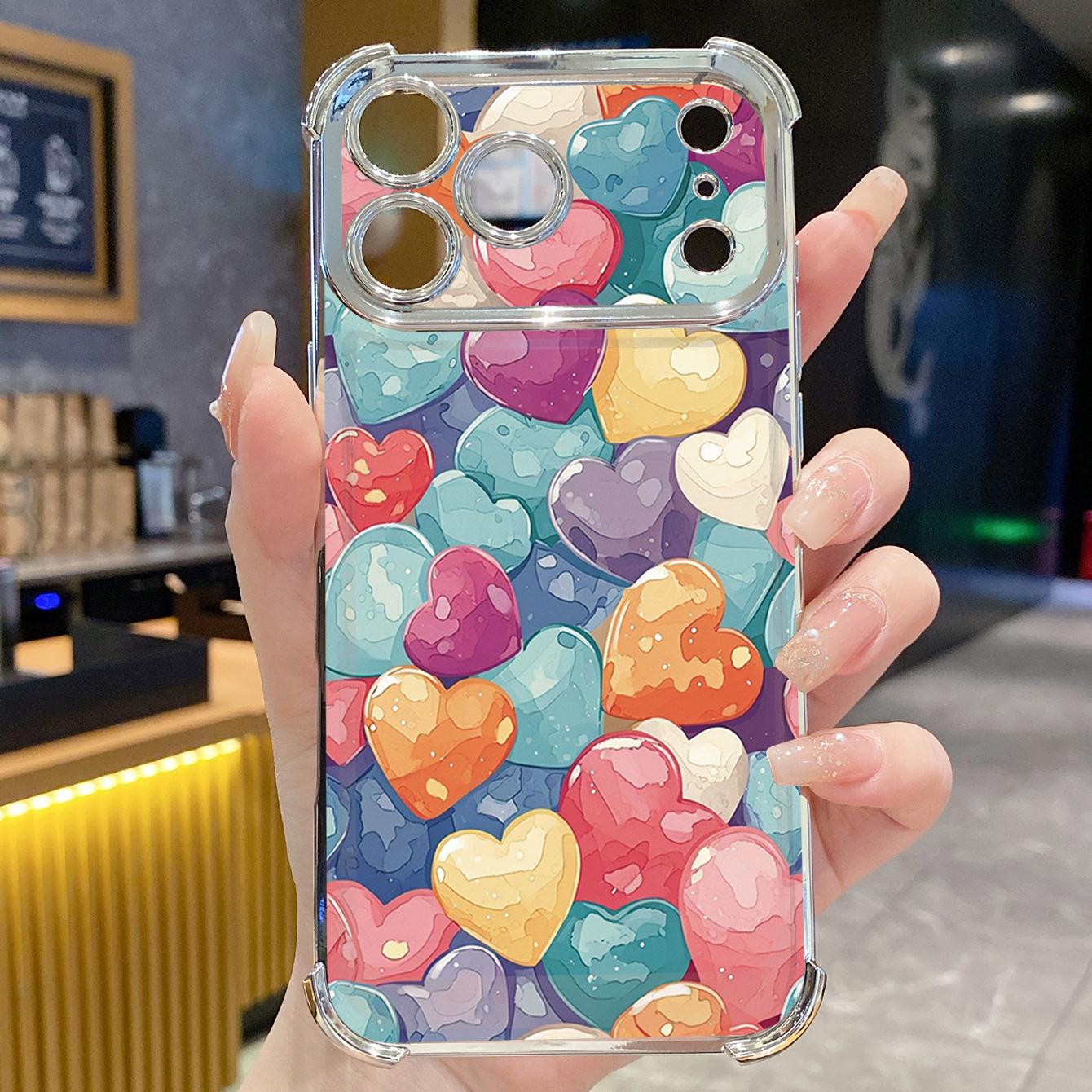 for iPhone 17 Pro Max 16 15 14 Plus Plating Phone Case Shockproof Cover Beauty Hearts