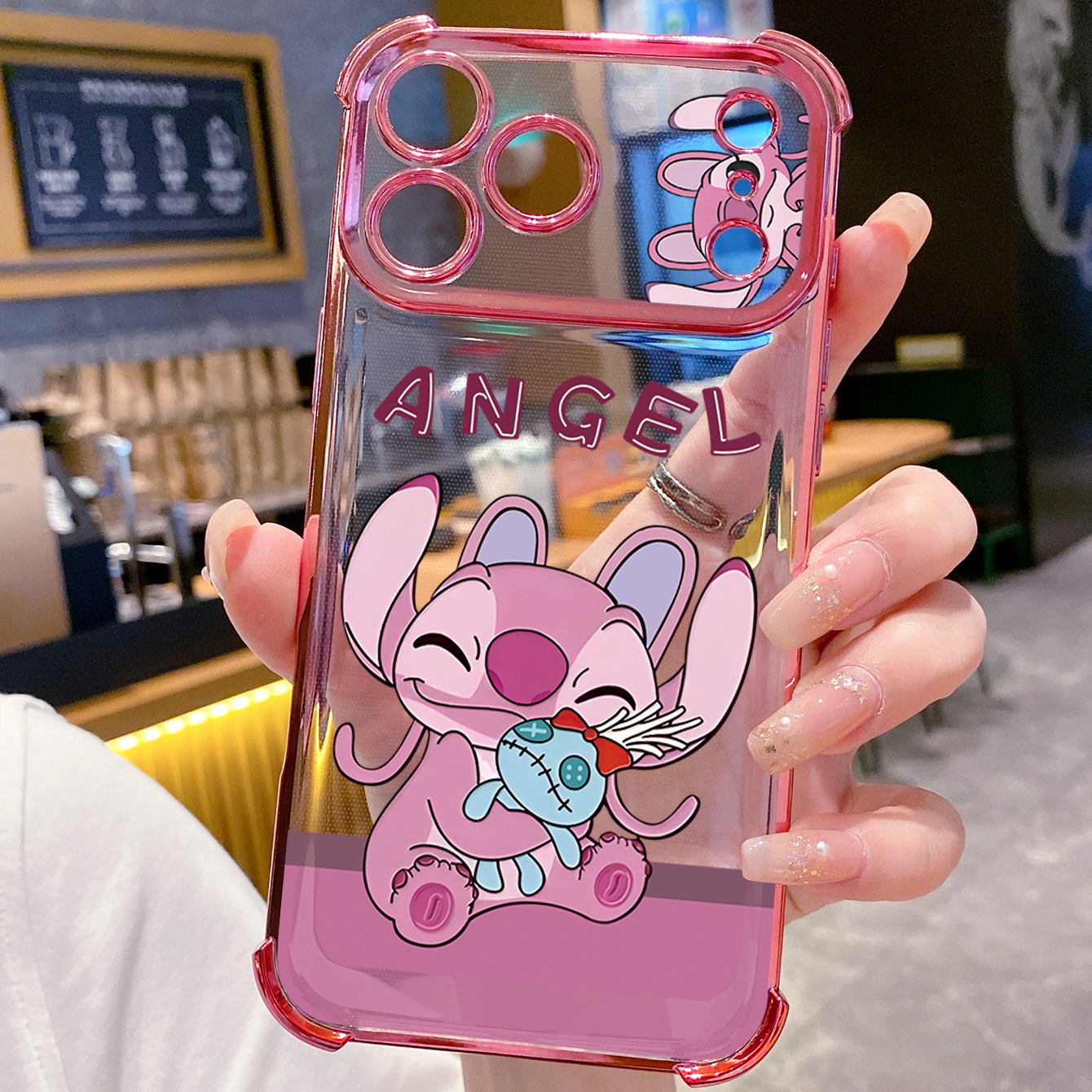 for iPhone 17 Pro Max 16 15 14 Plus Plating Phone Case Shockproof Cover Angel Stitch Cute Couple