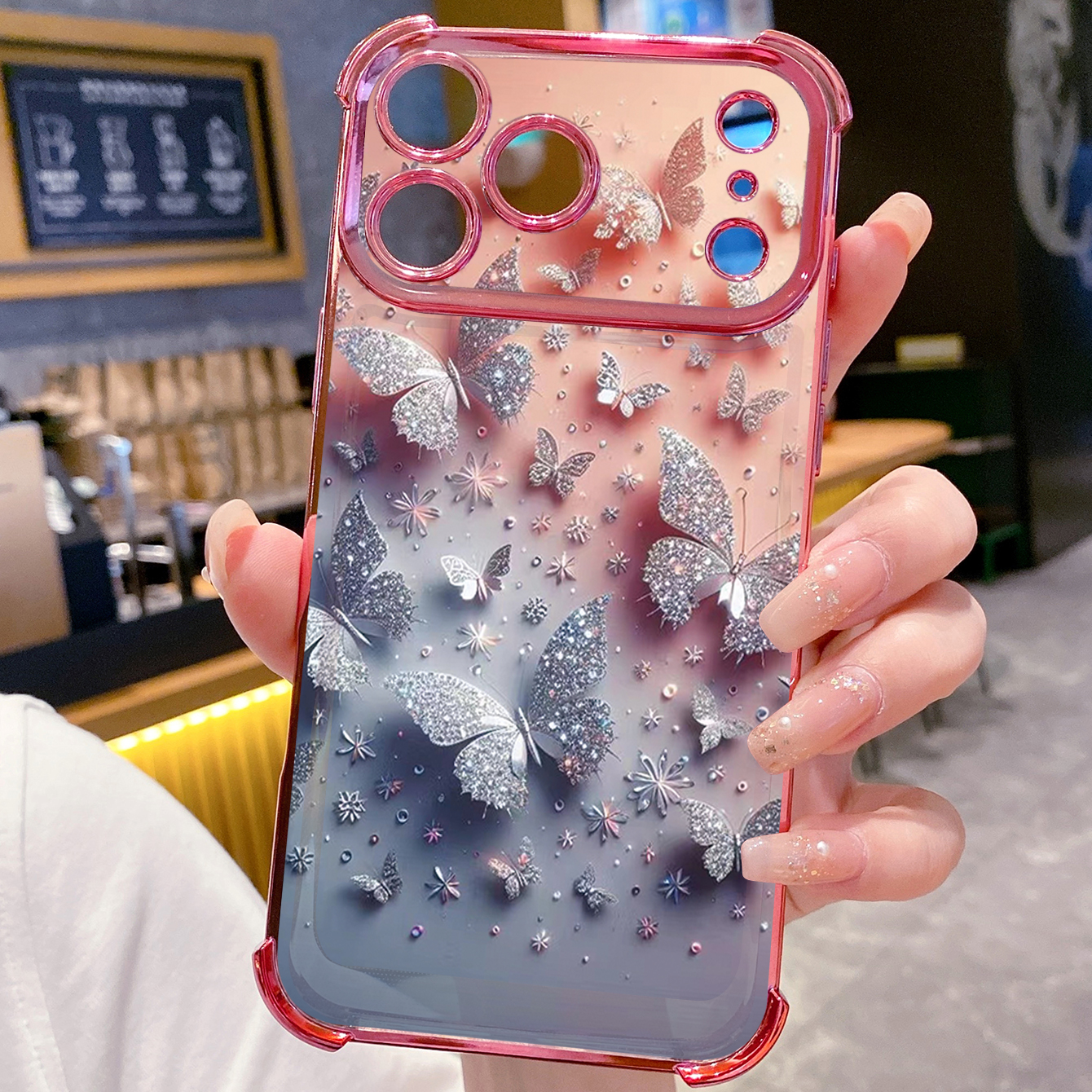 for iPhone 17 Pro Max 16 15 14 Plus Plating Phone Case Shockproof Cover Beauty Butterfly
