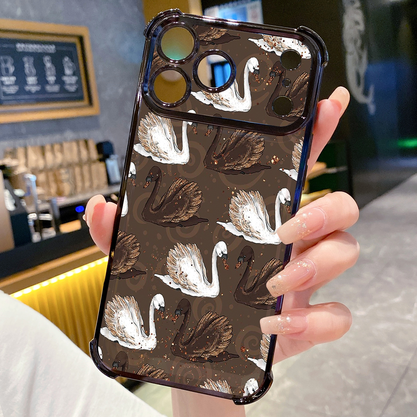 for iPhone 17 Pro Max 16 15 14 Plus Plating Phone Case Shockproof Cover Swan Cats