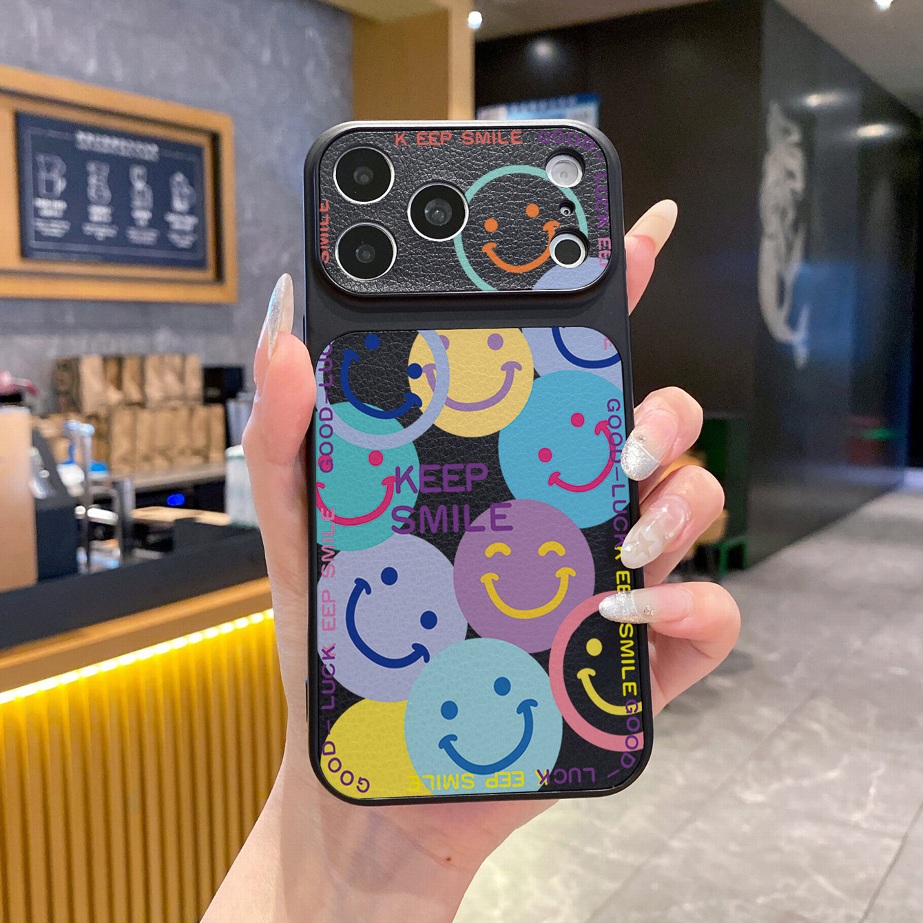 for iPhone 18 17 Pro Max 16 15 14 Plus Phone Case PU Leather Shockproof Cover Smile Face Flower