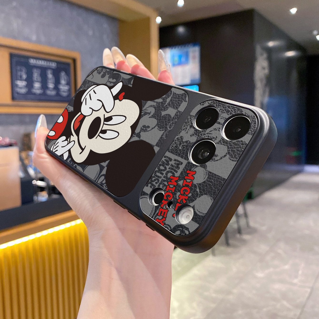 for iPhone 18 17 Pro Max 16 15 14 Plus Phone Case PU Leather Shockproof Cover Finger heart Mickey Minnie