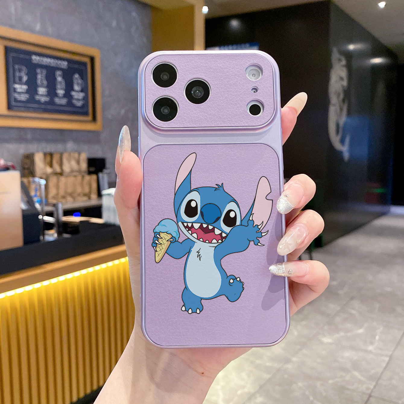 for iPhone 18 17 Pro Max 16 15 14 Plus Phone Case PU Leather Shockproof Cover Icecream Stitch Angel