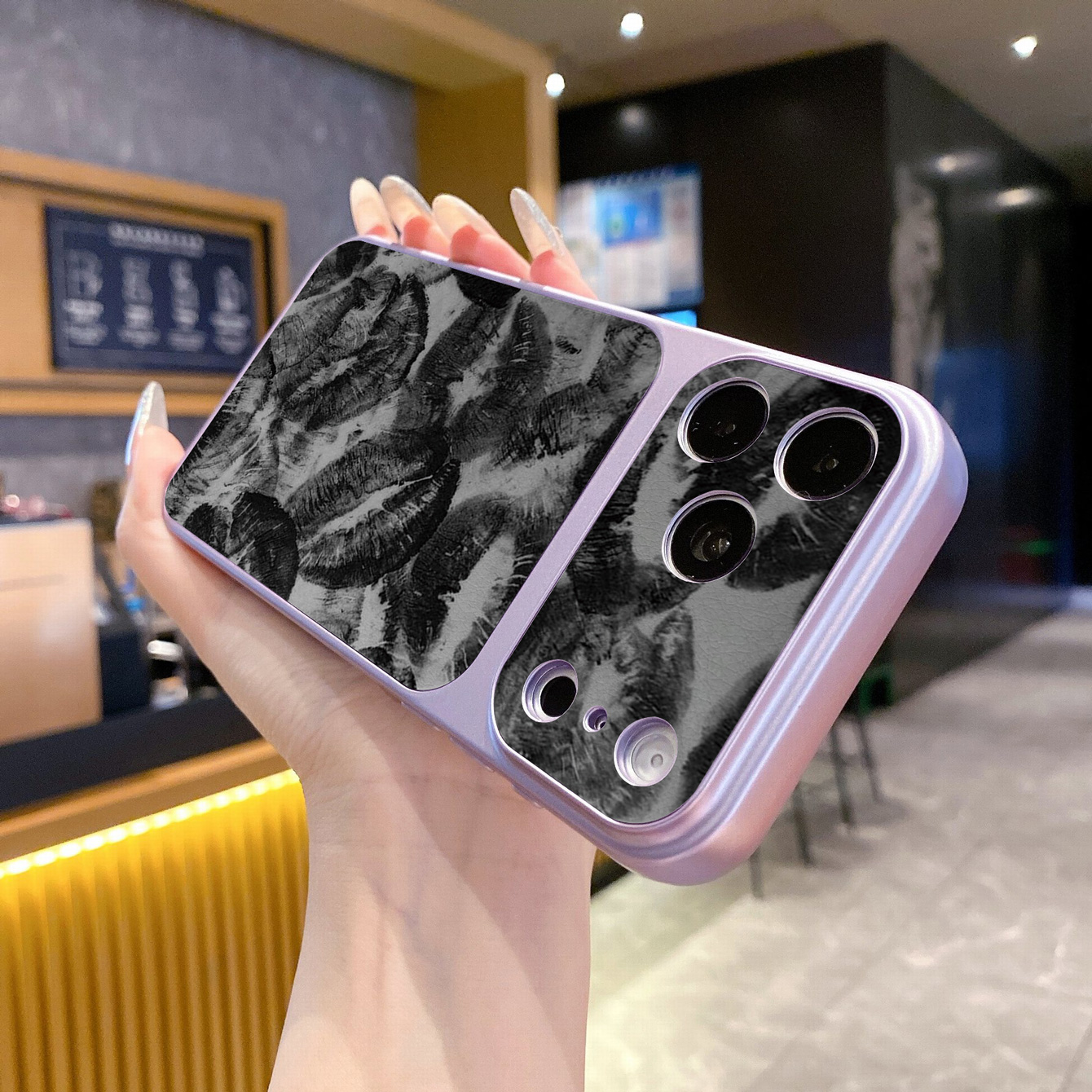 for iPhone 18 17 Pro Max 16 15 14 Plus Phone Case PU Leather Shockproof Cover Black Pink Lips