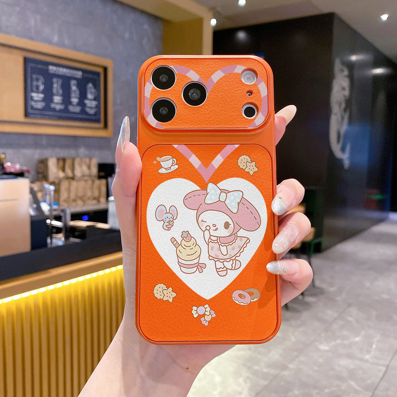 for iPhone 18 17 Pro Max 16 15 14 Plus Phone Case PU Leather Shockproof Cover Heart My melody Kuromi
